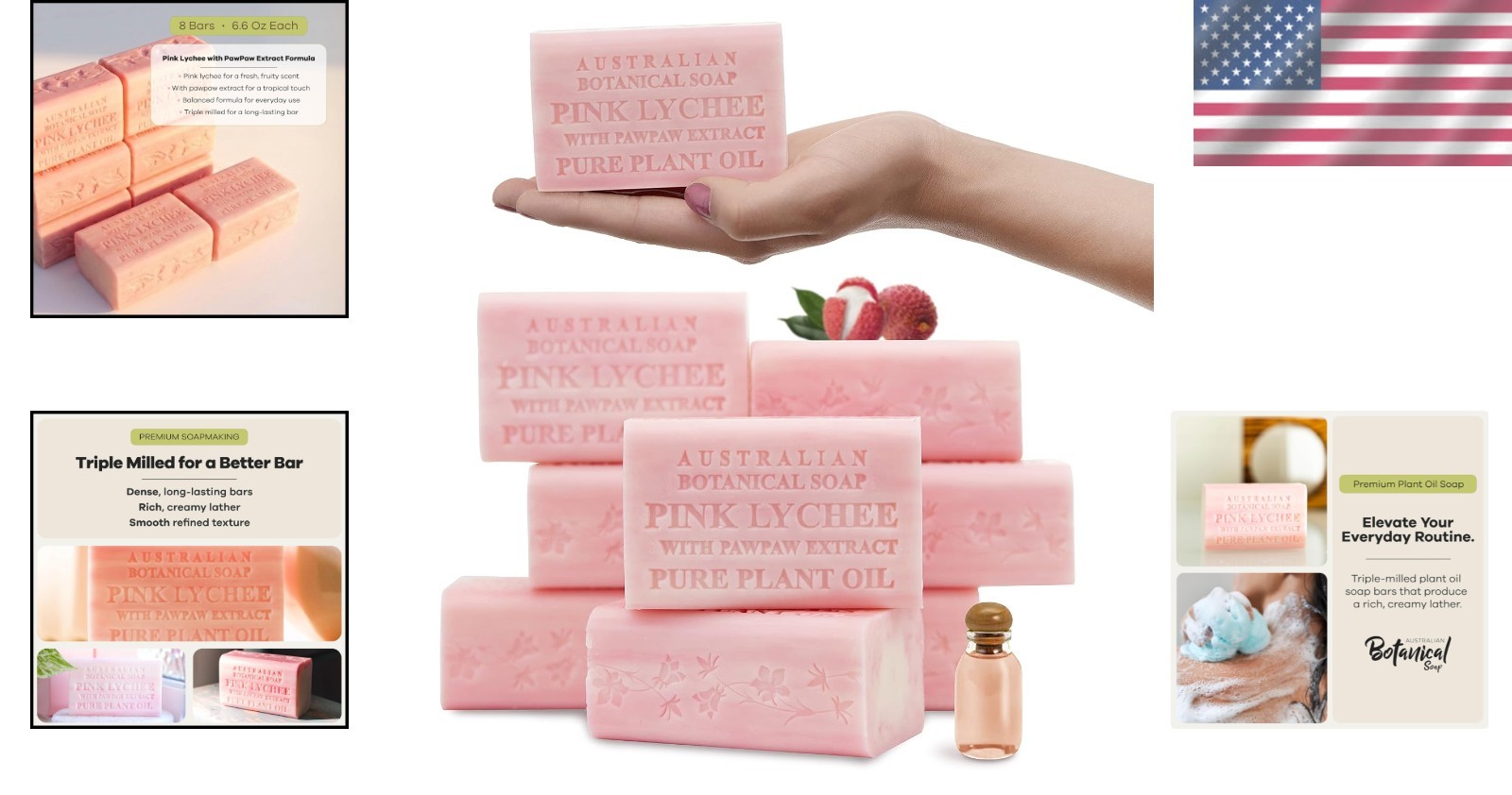 Natural Soap Bars with Pink Lychee & Shea Butter – Pack of 8