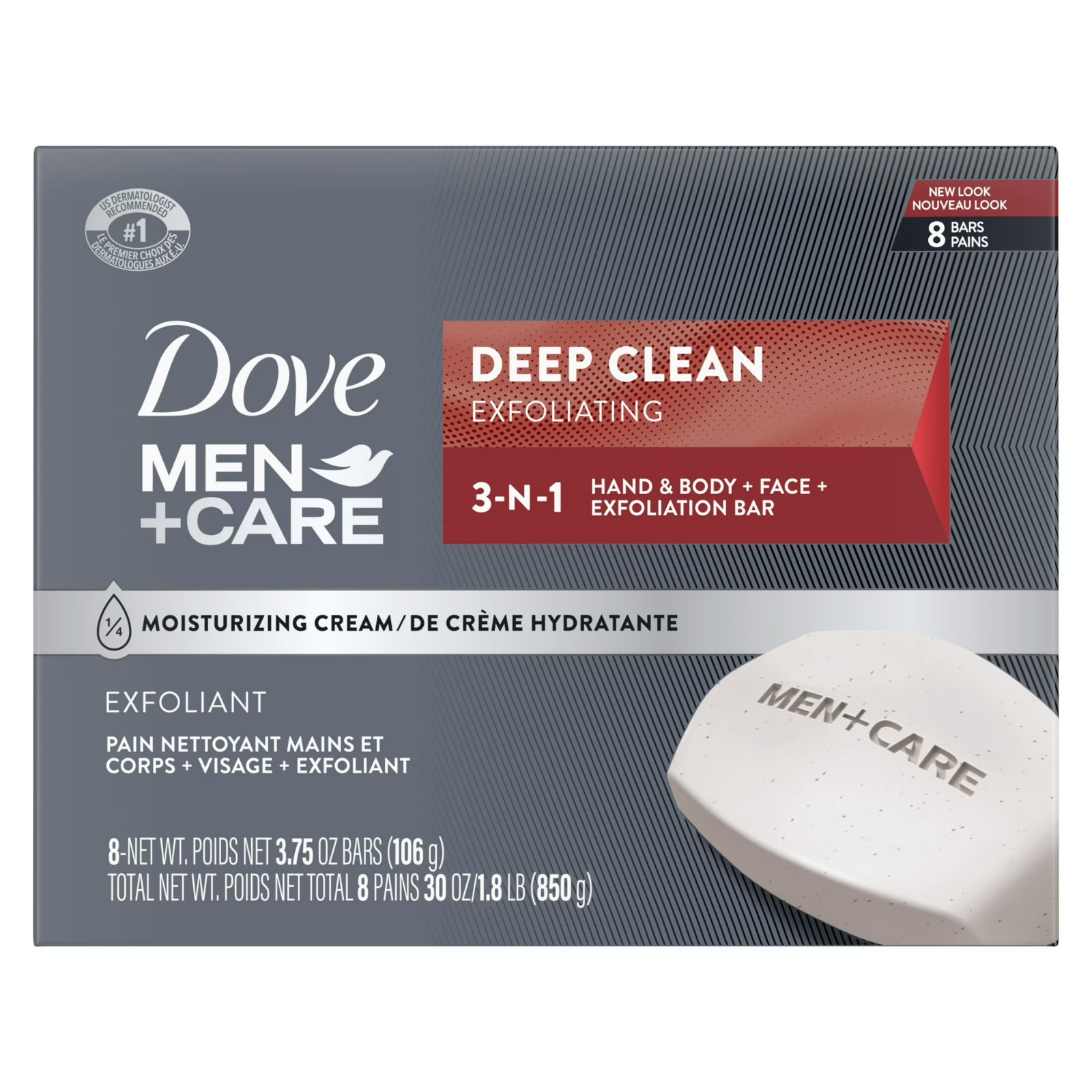 Dove Men+Care Men’s 3-in-1 Bar Soap Deep Clean, 3.75 oz, 8 Bars, Free Shipping