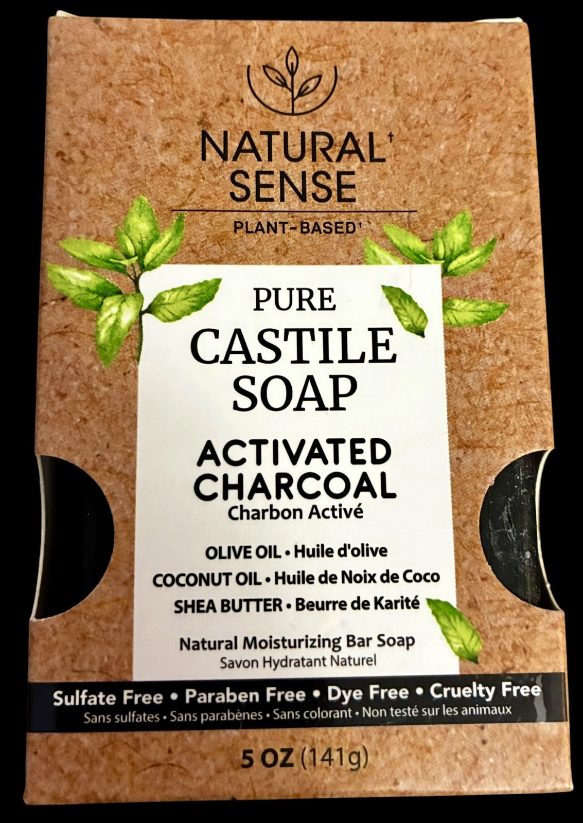 2 x Natural Sense Plant-Based Pure Castile Bar Soap Activated Charcoal 5 oz 141g