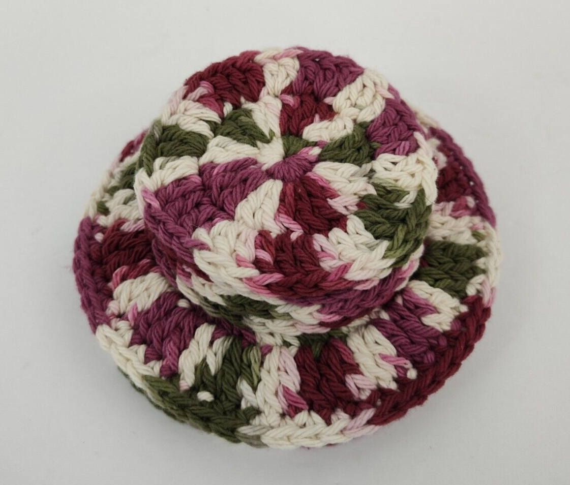 Hand Crochet Set Soap Saver and 4 Facial Scrubbies Cotton Pink Green Round