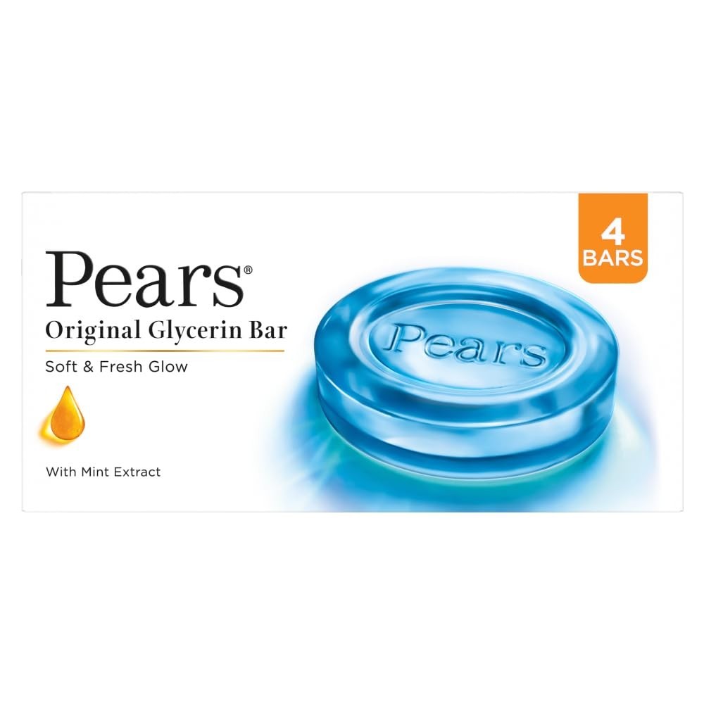 Pears Soft and Fresh Soap Bar (Combo Pack of 4) Glycerin and Mint for Soft Skin