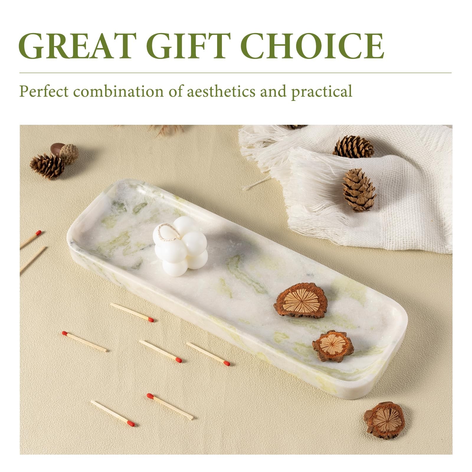 Koville Marble Tray, 12″x4″ Marble Vanity Tray for Bathroom Kitchen Countertop S