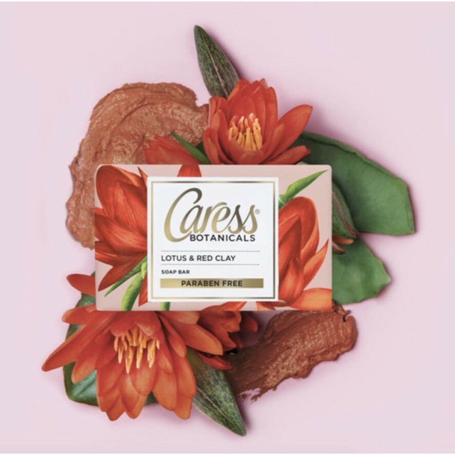 (3 PACK) Caress Botanicals Lotus & Red Clay Bar Soap Paraben Free 5oz