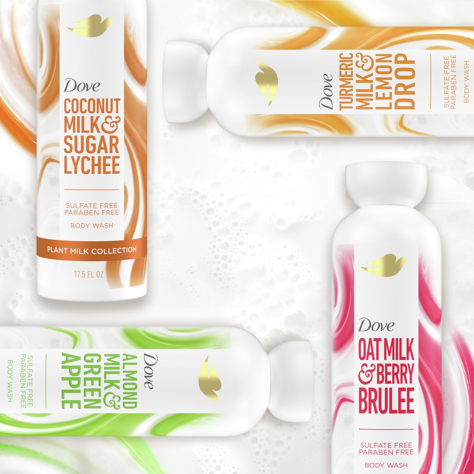 Dove Plant Milk Cleansing Body Wash Oat & 17.5 Fl Oz (Pack of 1), Pink