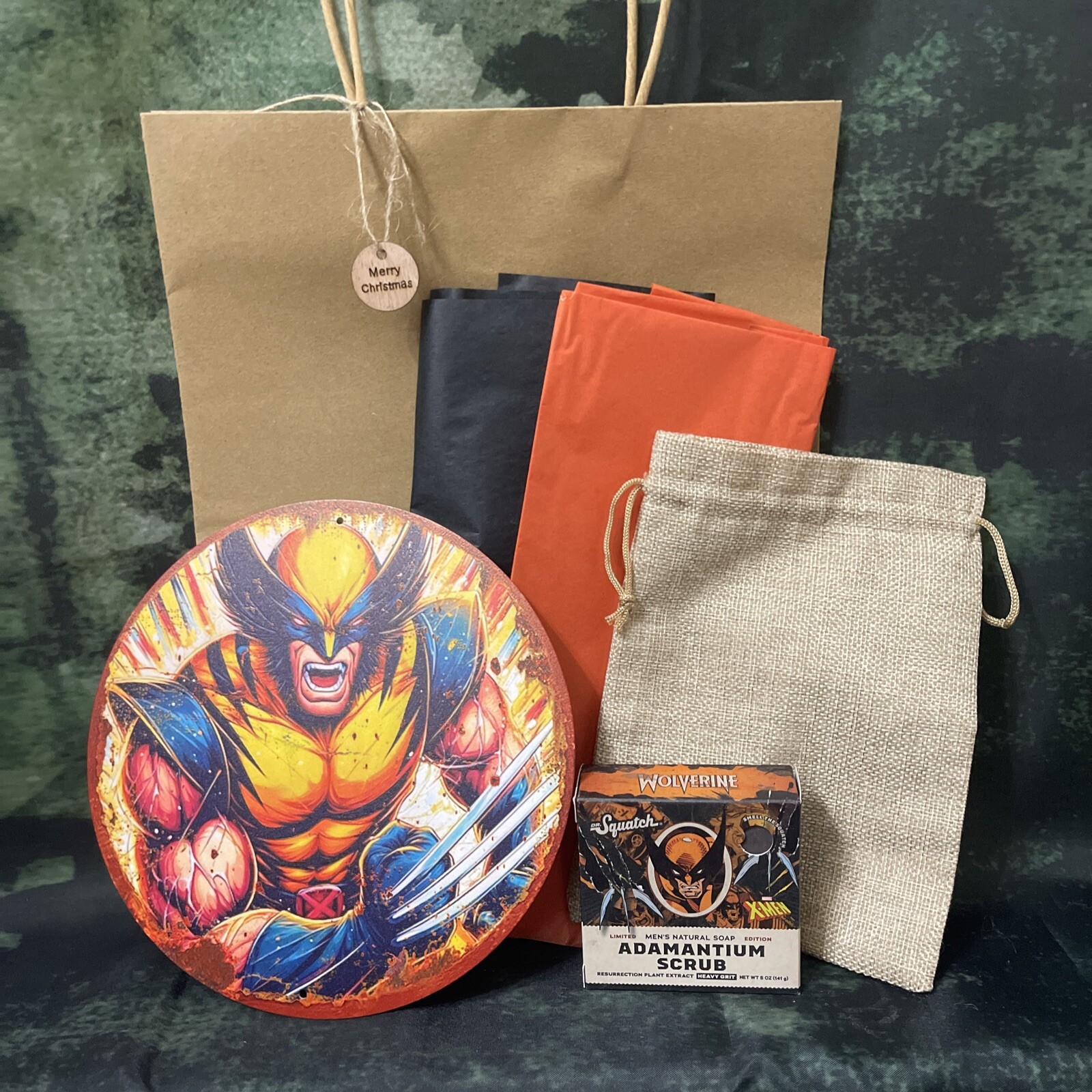 Dr. Squatch Wolverine Adamantium Scrub Men’s Organic Soap & Metal Sign Gift Set
