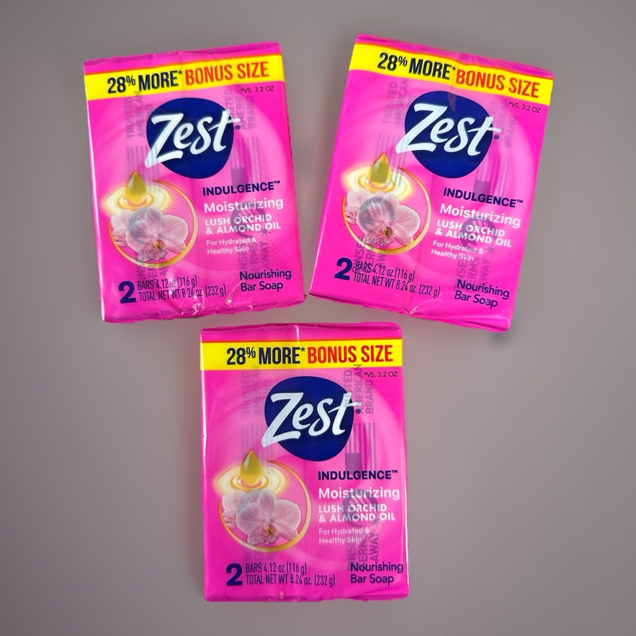 3x Zest Indulgence Orchid Almond Oil Bar Soap 2-Pack | 28% More | Bonus Size