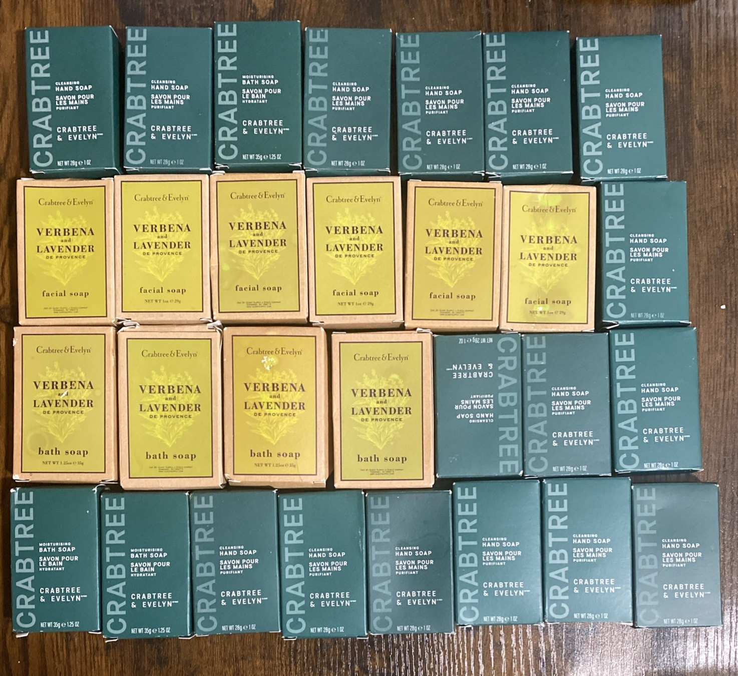 Crabtree & Evelyn Hand Soap (Green) Bath/Facial (Yellow) Lot Of 29 One Oz Bars
