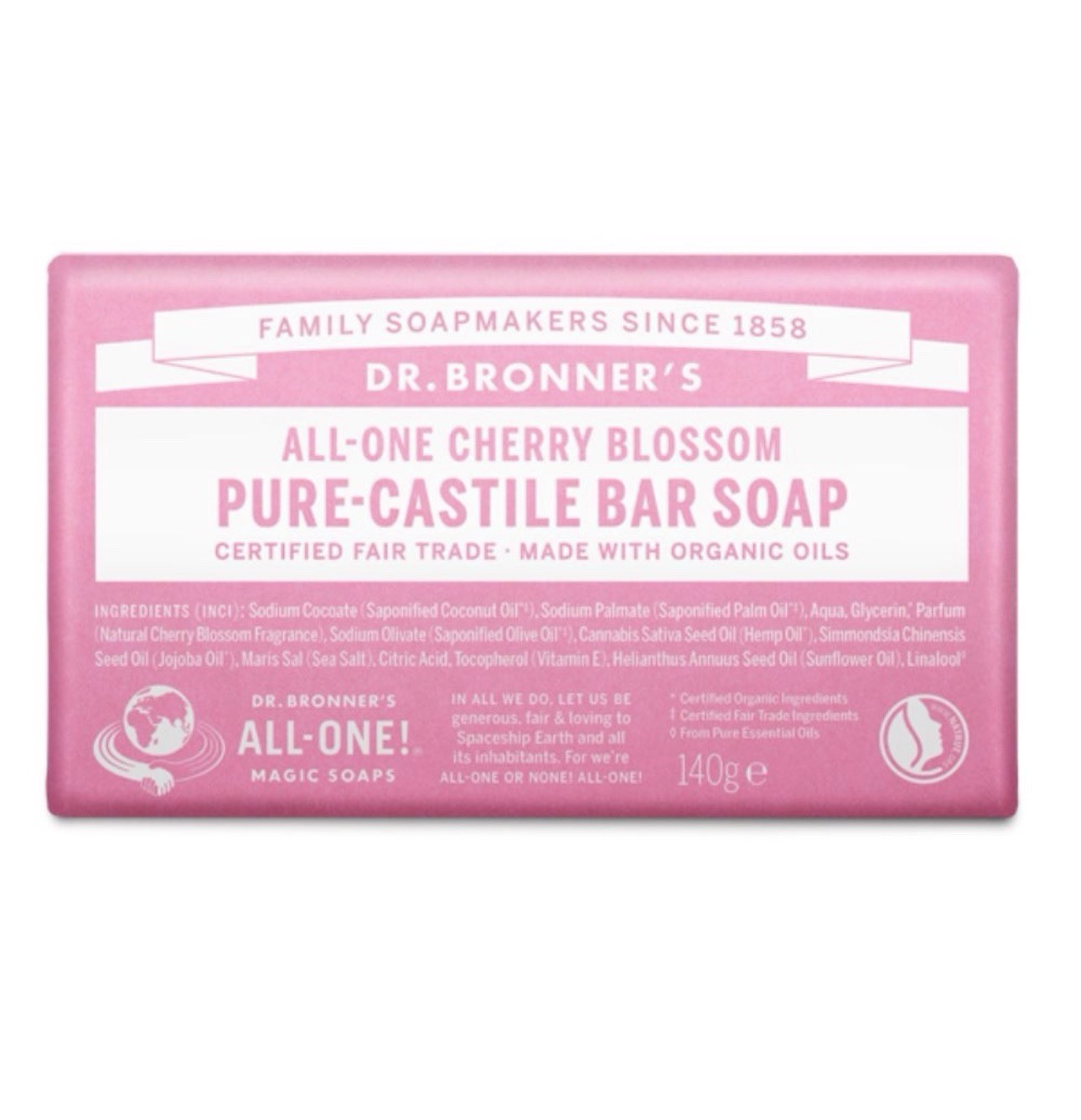Dr. Bronnor’s All One Cherry Blossom Pure-Castile Bar Soap 140g RARE