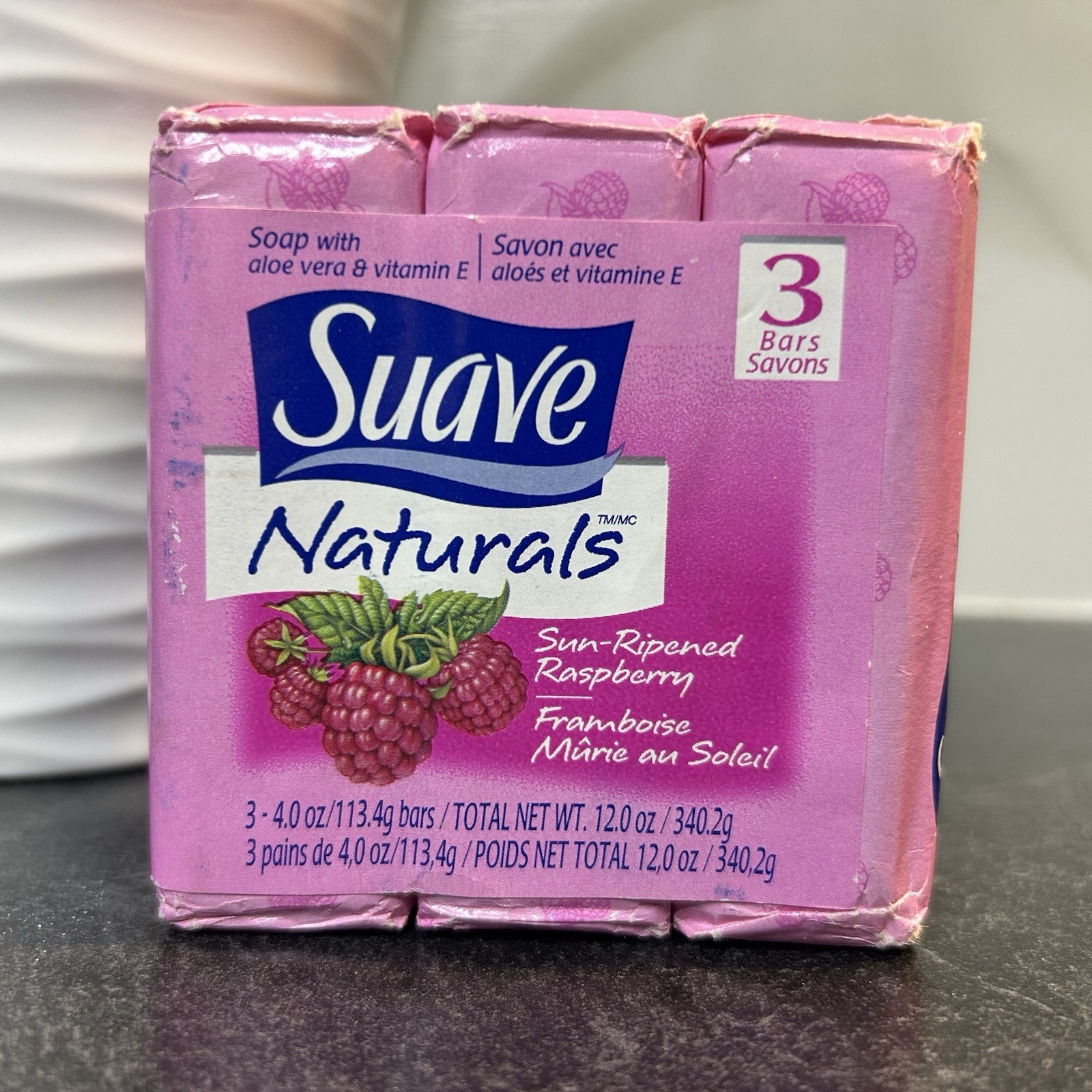 2002 Suave Naturals SUN RIPENED RASPBERRY Bar Soap 3- 4 oz Bars Discontinued