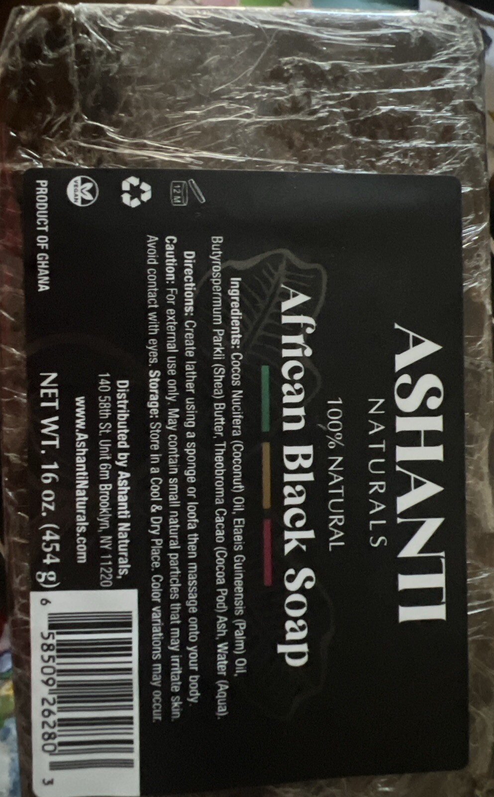 Ashanti Naturals African Black Soap Bar – 16 oz. (454g) – 100% Natural