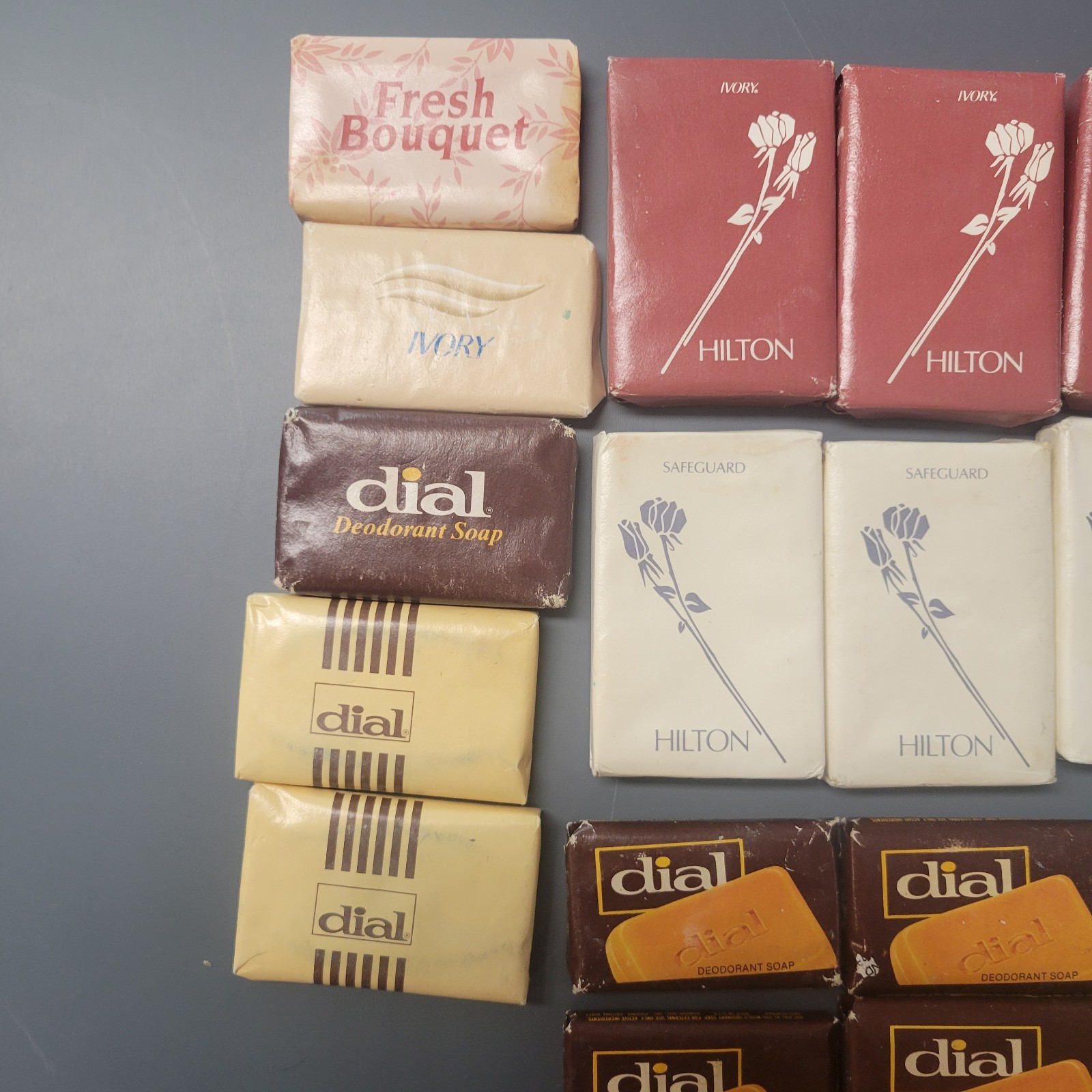 Vintage Lot of 36 Mixed Hotel Mini Soaps Dial Hilton Iowa Minnesota Ivory Boquet