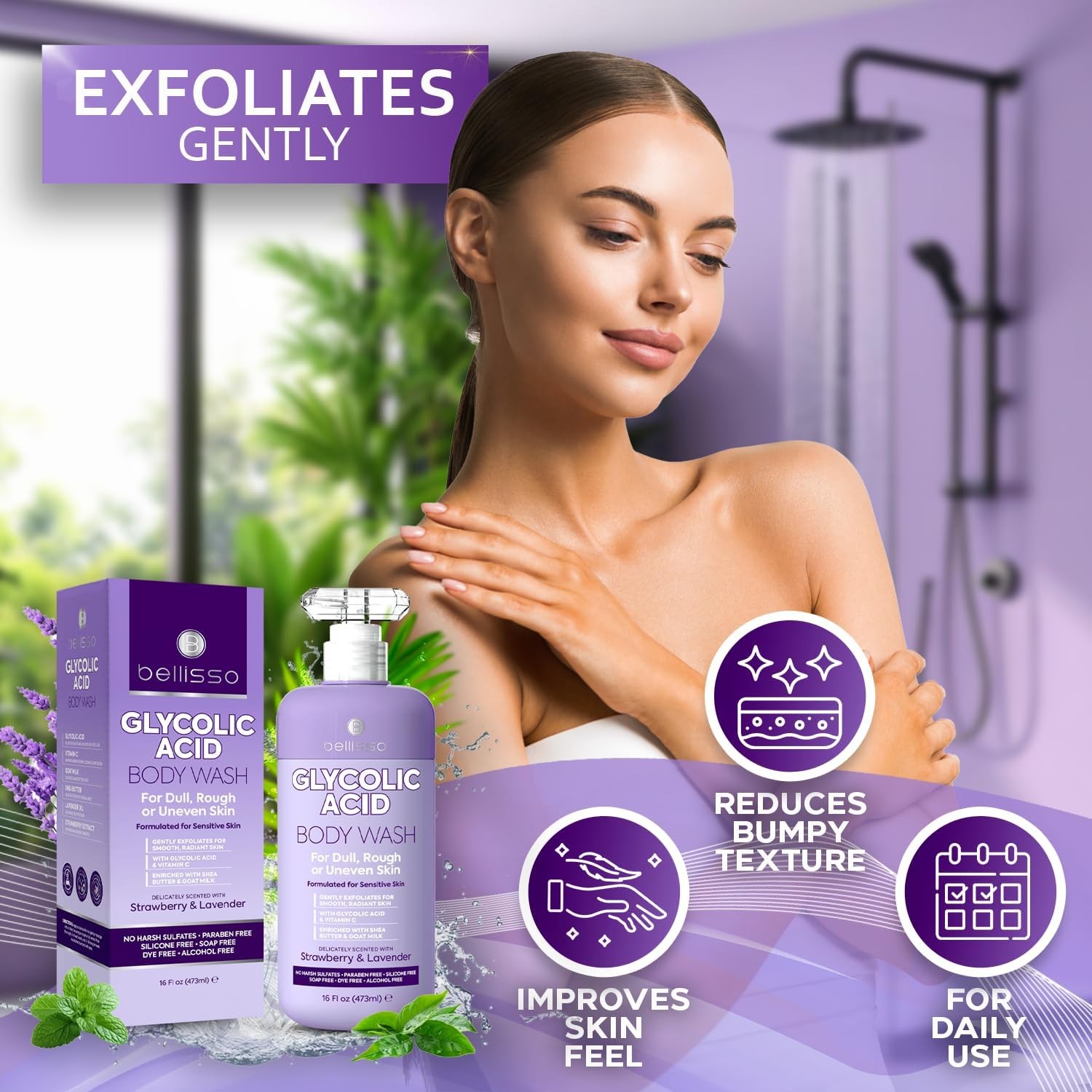 Glycolic Acid Body Wash – Exfoliating AHA Liquid Soap for Rough and Bumpy Skin –