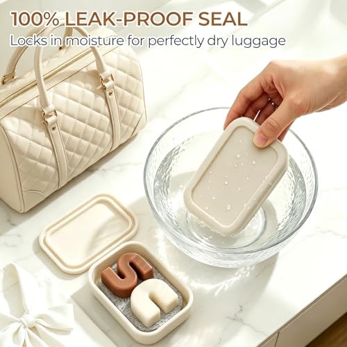 Silicone Shampoo Bar Travel Case with Drain Pad – Leak Proof Bar Off-white