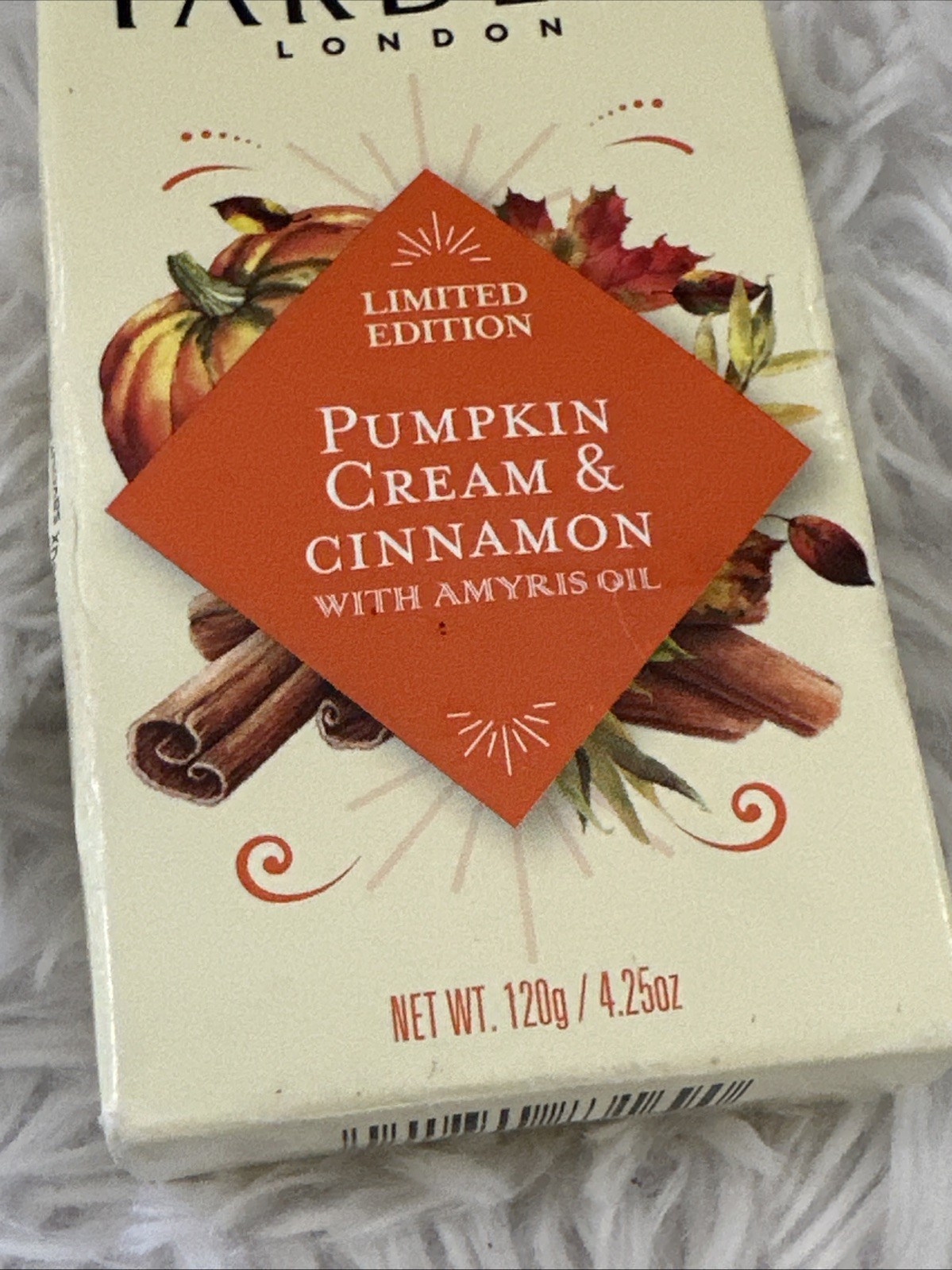 Yardley Bar Soap Pumpkin Cream and Cinnamon with Amyris Oil New 4.25 Full Size
