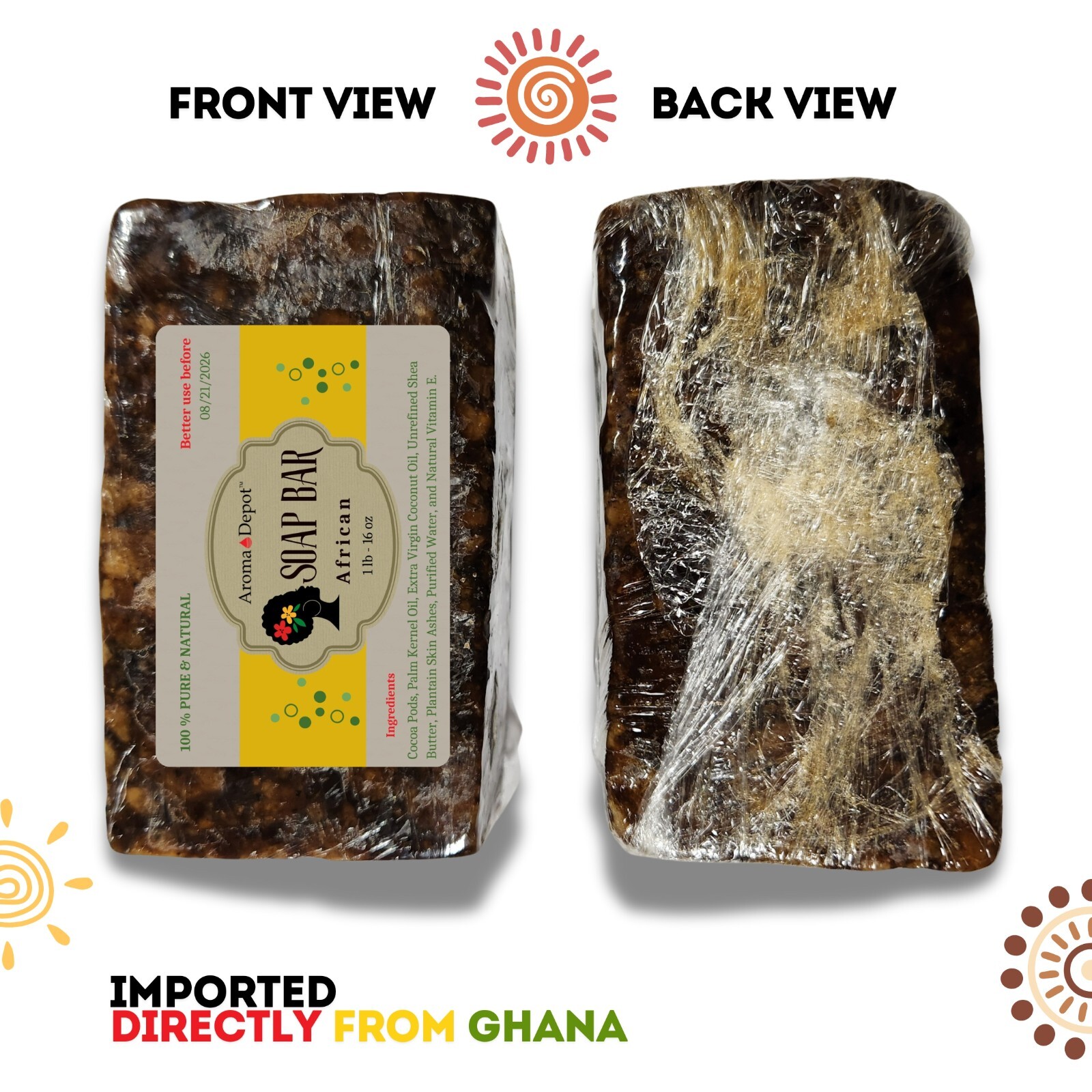 Organic African Black Soap Bar 4 oz. Handmade Natural Skin Body Hair Face Wash