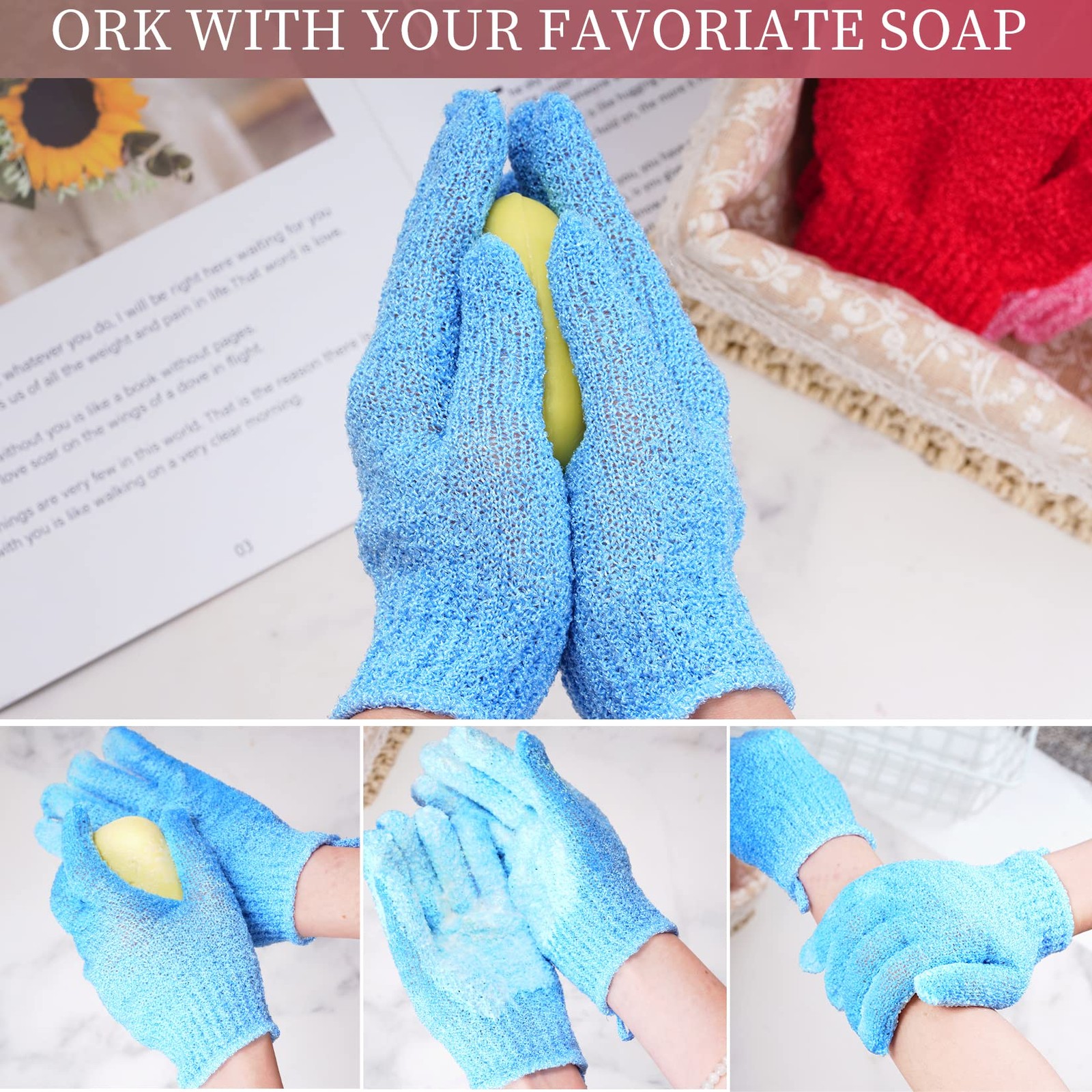 4 Pairs Bath Exfoliating Gloves Scrub, 1 Count (Pack of 8), Multicolor a