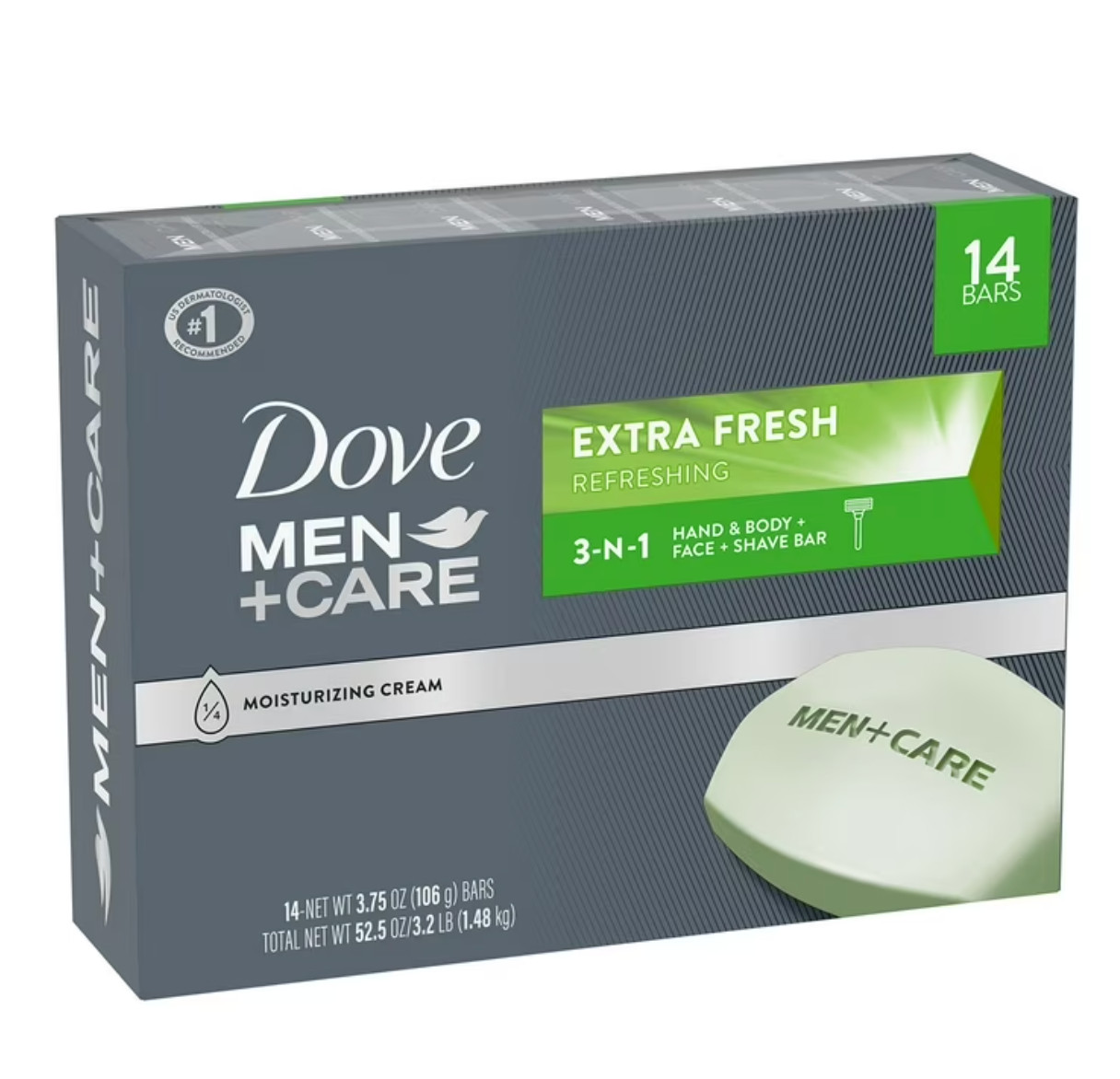 Dove Men+Care Soap Bars Extra Fresh 14 Count Moisturizing Cream 3-in-1 US
