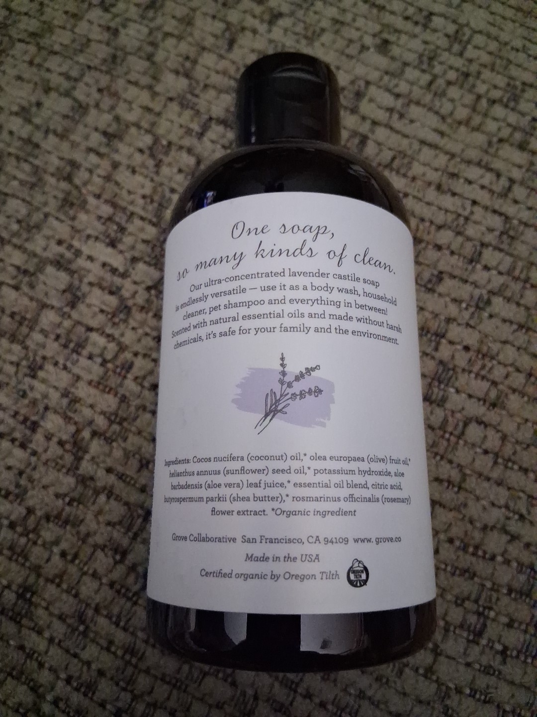 NEW, SEALED GROVE COLLABORATIVE LAVENDER CASTILE SOAP 8 FL OZ