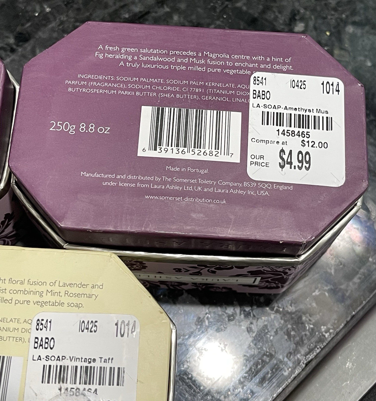 Laura Ashley Triple Milled Soap Bar Trio 2-Amethyst Musk 1-Vintage Taffeta 8.8oz