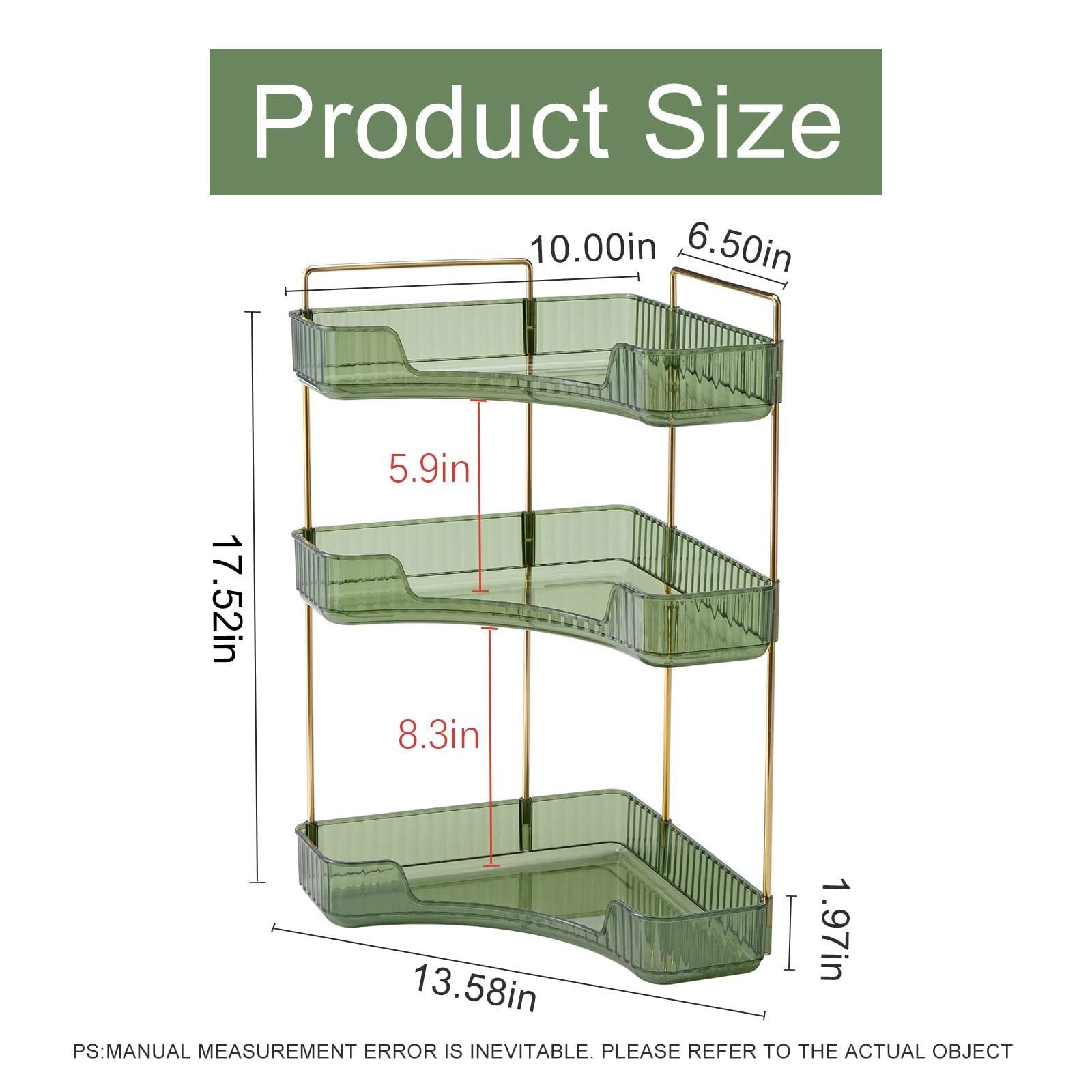 INVSSENE Corner Bathroom Organizer Vanity Tray – Green/Gold, Easy Assembly