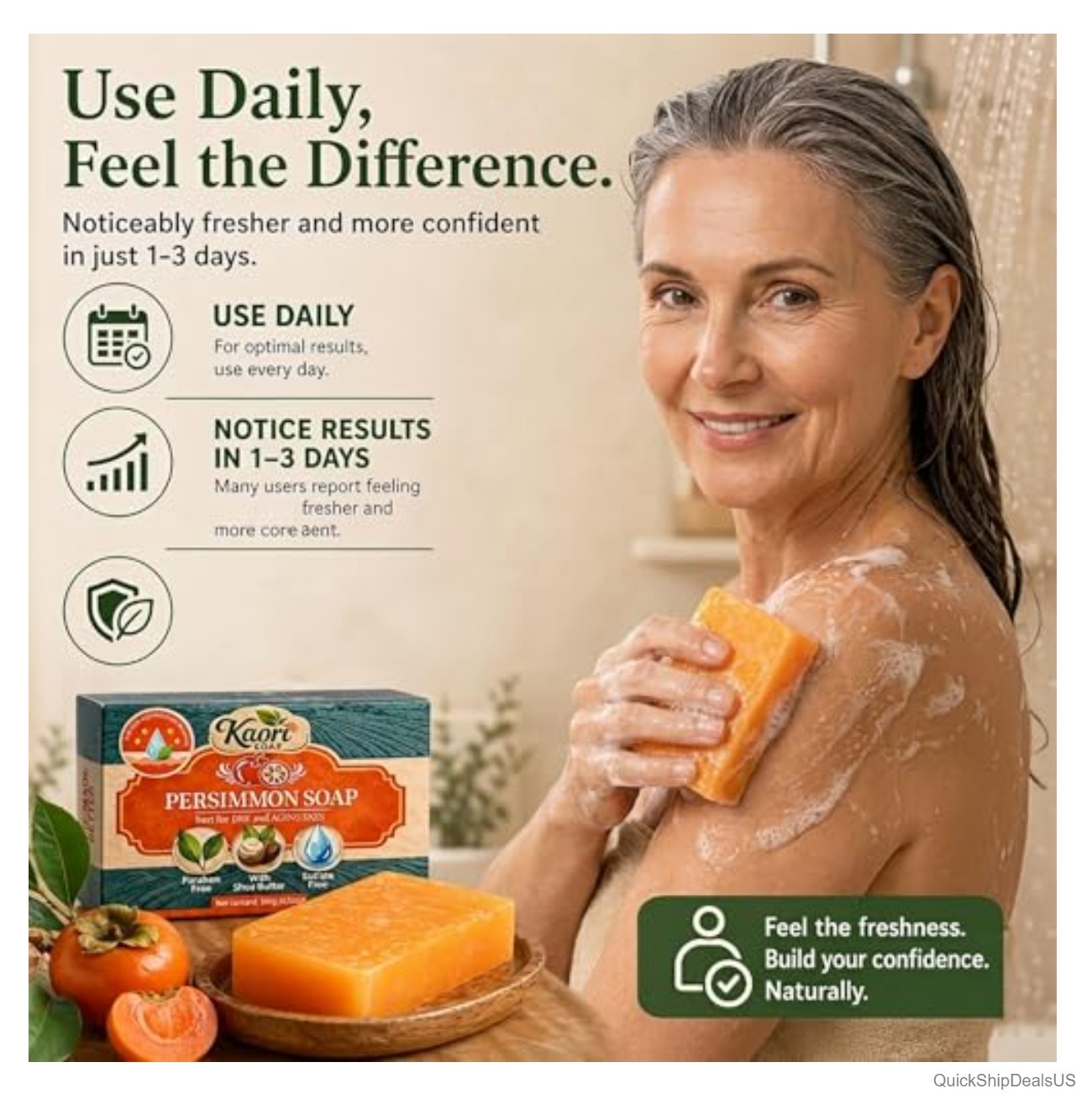 Persimmon Body Soap Bar Mature Skin Hydrating Freshness Oil Control 7.04 Ounce