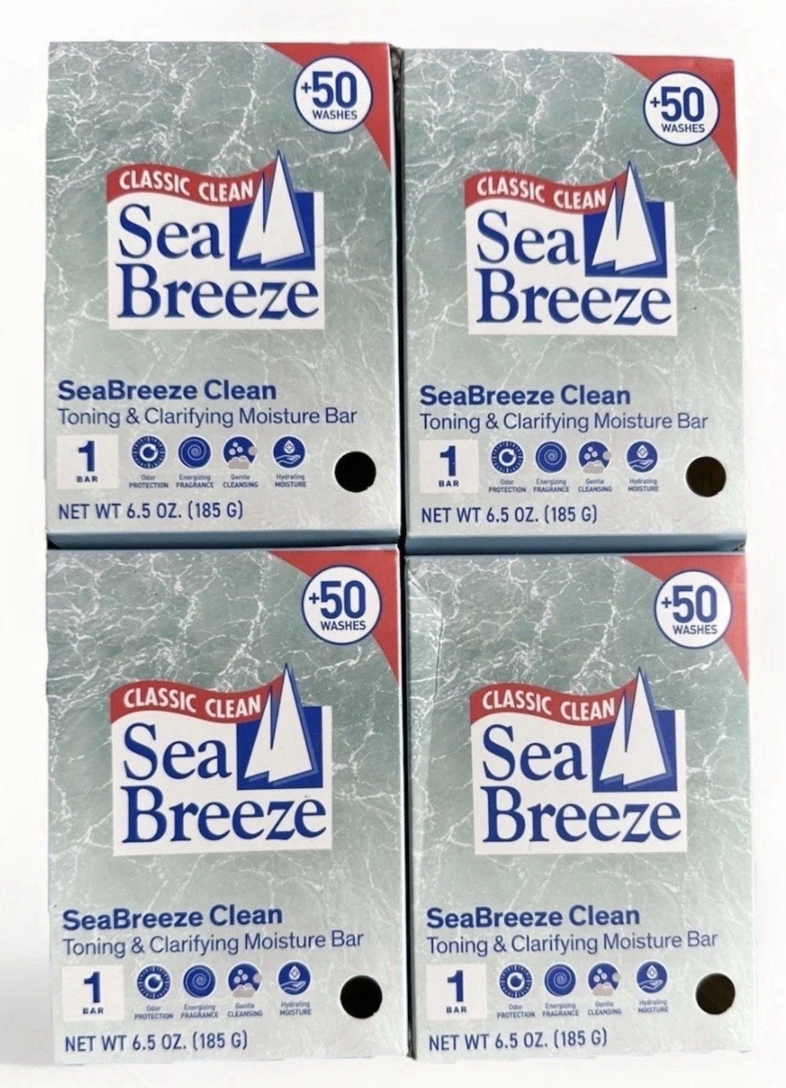 Sea Breeze Classic Clean Menthol Moisture Bar Soap 6.5 oz 4-Pack, Paraben-Free