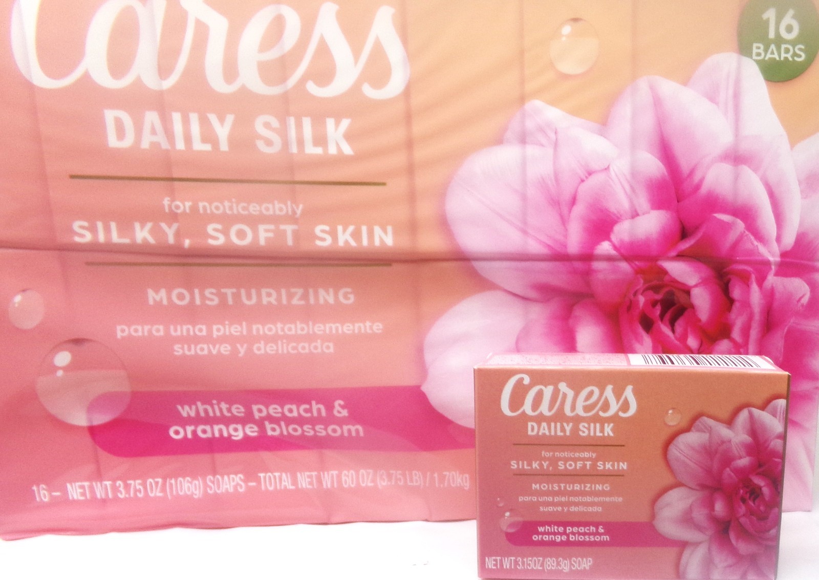 Caress Soap Daily Silk Beauty, White Peach & Orange Blossom, 3.75 oz 16 Bars