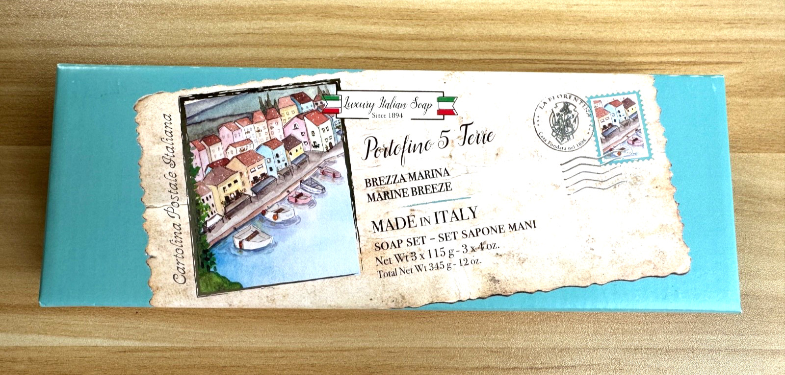 Italian Soaps- Portofino 5 Terre-Marine Breeze-Soap Set of 3 x115g -Made/ Italy