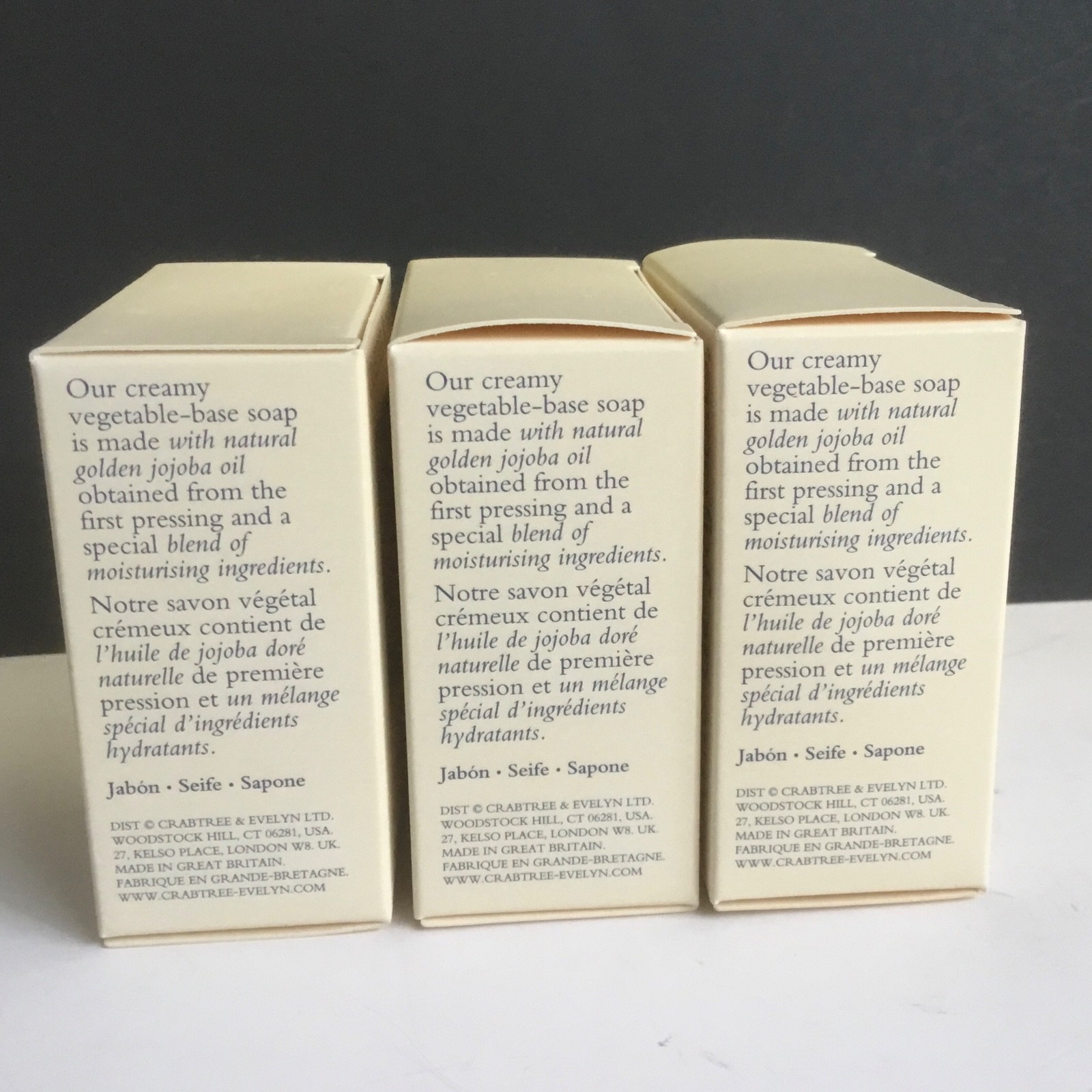 Crabtree & Evelyn S/3 Jojoba Oil Triple Milled Soap w/ Shea Butter 1.76 oz NIB