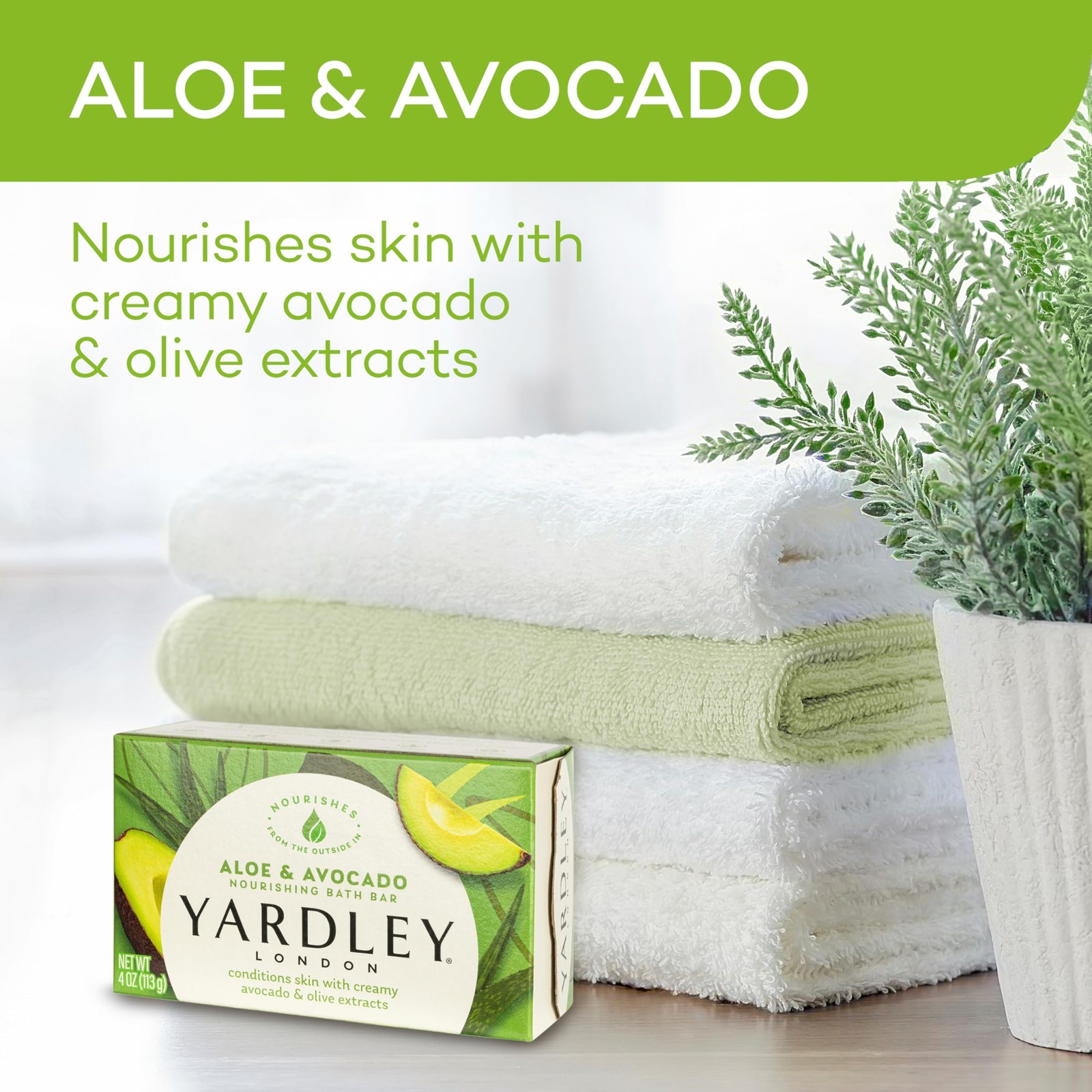 Yardley London Nourishing Bath Soap Bar Aloe & 4 Ounce (Pack of 1), GREEN