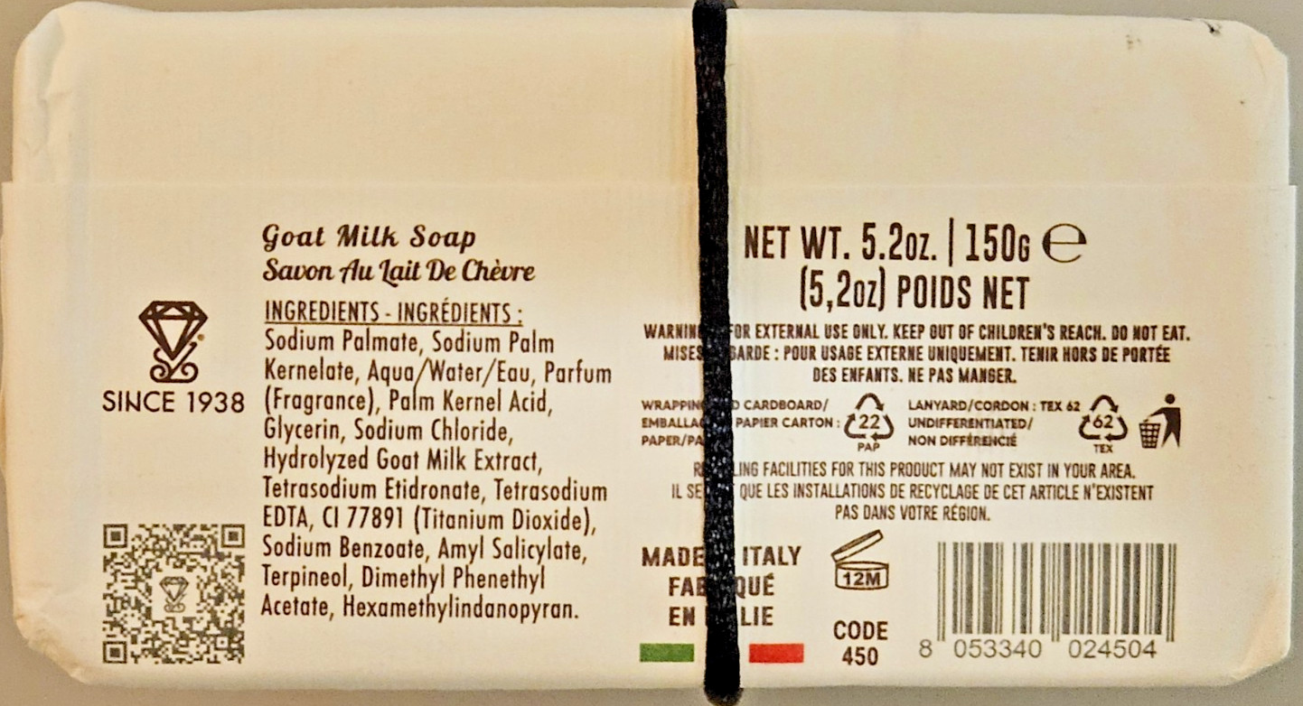 Italian Goat Milk Bar Soap Triple Milled 4x2x1 Pack of 3 3X5.2 oz