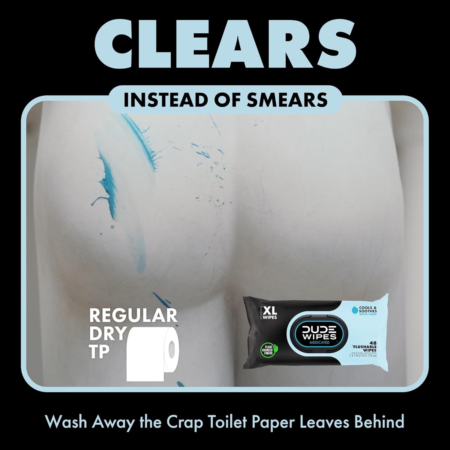 DUDE Wipes – Medicated Flushable – 3 Pack, 144 – Unscented…