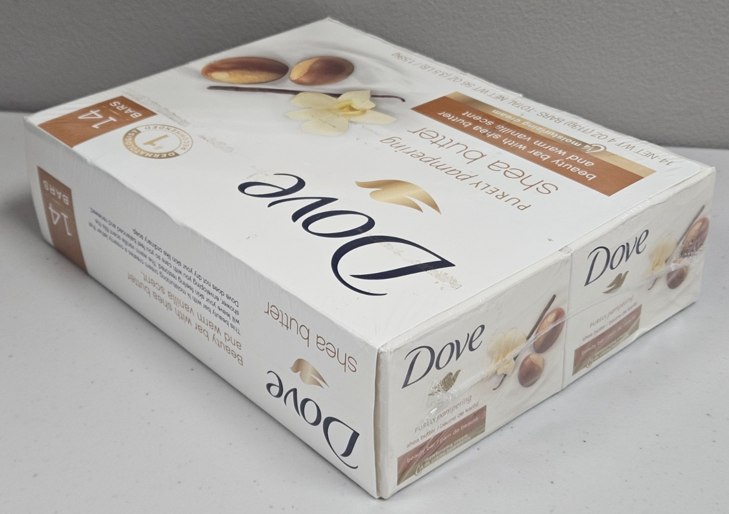 Dove Shea Butter & Warm Vanilla Beauty Soap Bar 1/4 Moisturizing Cream 14 x 4oz