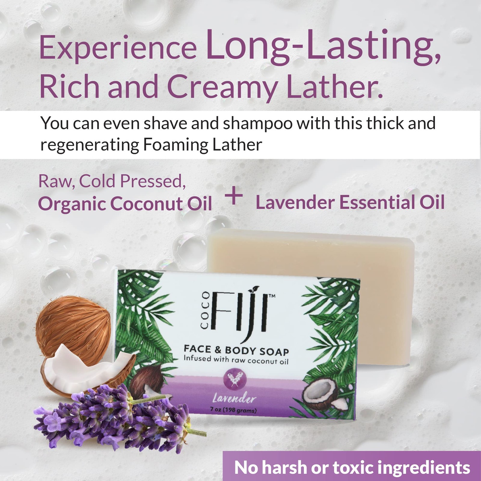 “Coco Fiji Soap Bar for Face and Body Infused 7 Ounce (Pack of 2), Purple