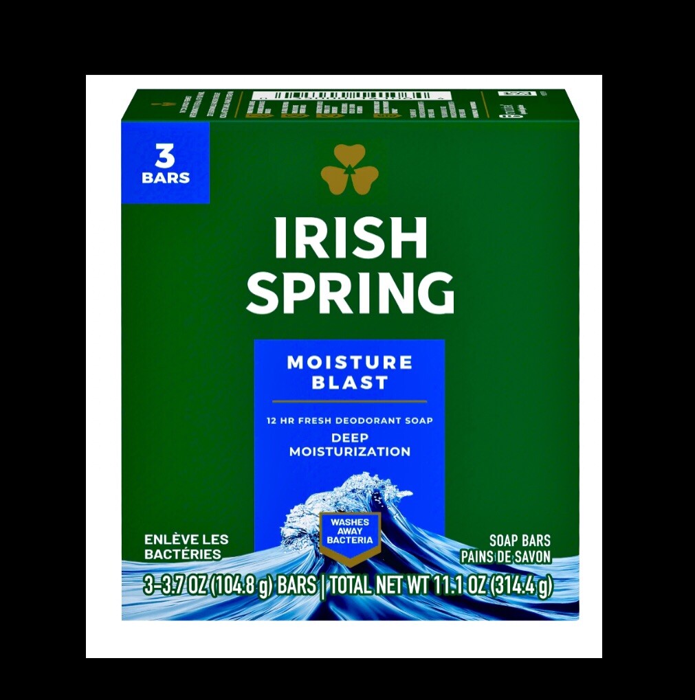 9 Bars Irish Spring Moisture Blast Deodorant Bar Soap:(3pk x 3), 12hr Fresh