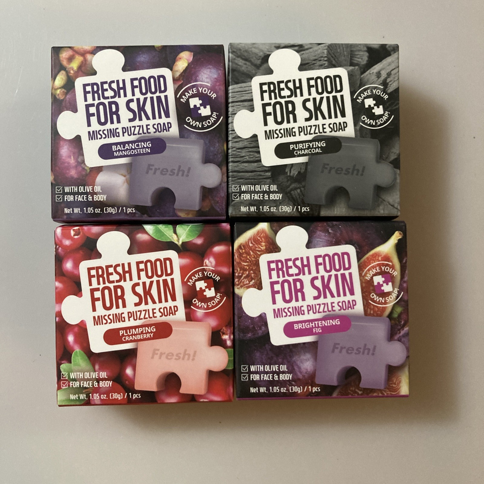 4 Fresh Food For Skin Missing Puzzle Soaps. All Different. exp. 2023.