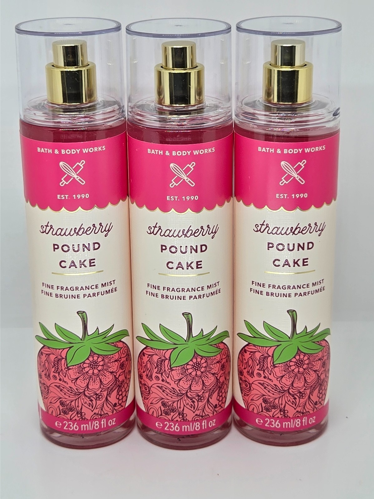 Bath Body Works Strawberry Pound Cake Fine Fragrance Mist x3