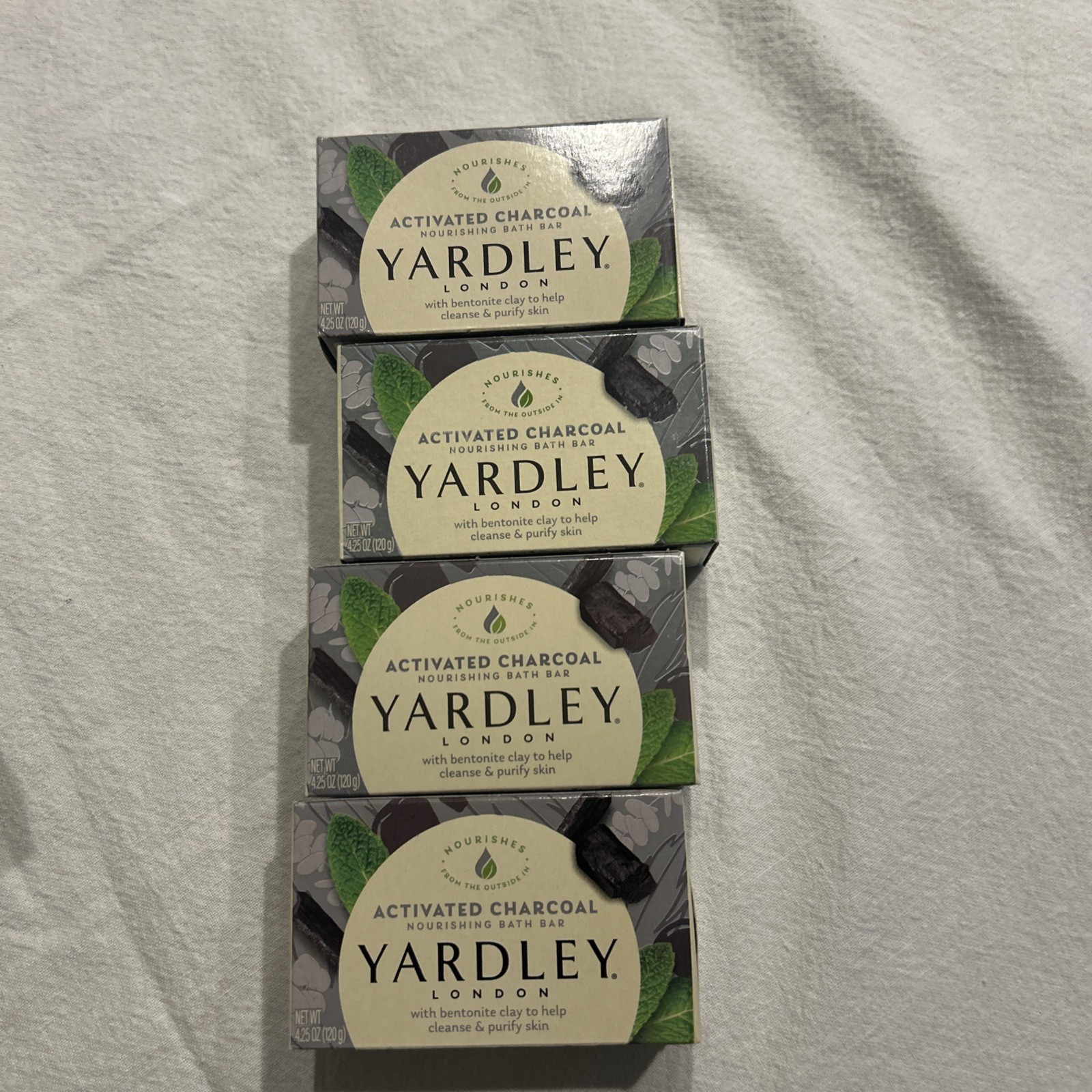 Lot of 4 Yardley London Activated Charcoal Bars Soap 4.25 oz w/ Bentonite Clay