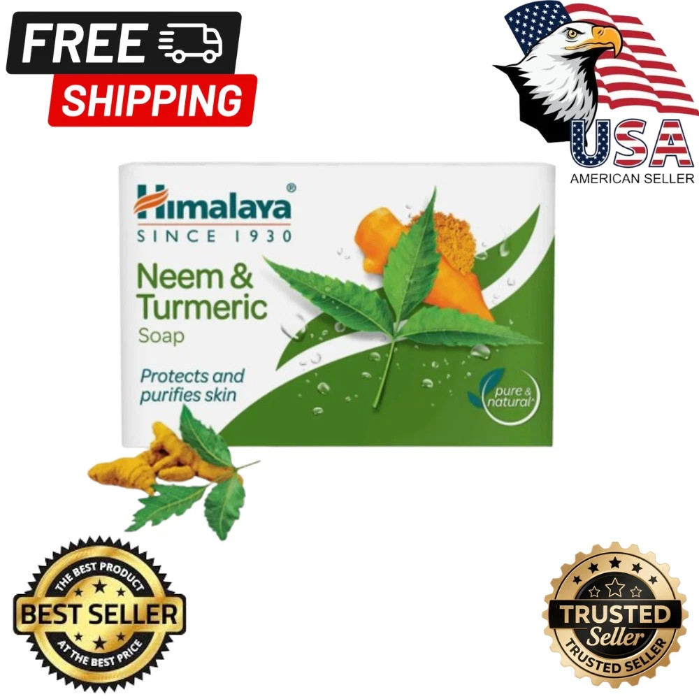 Himalaya Neem & Turmeric Soap 125g – Pack of 4, Natural Skin Care, Free Shipping