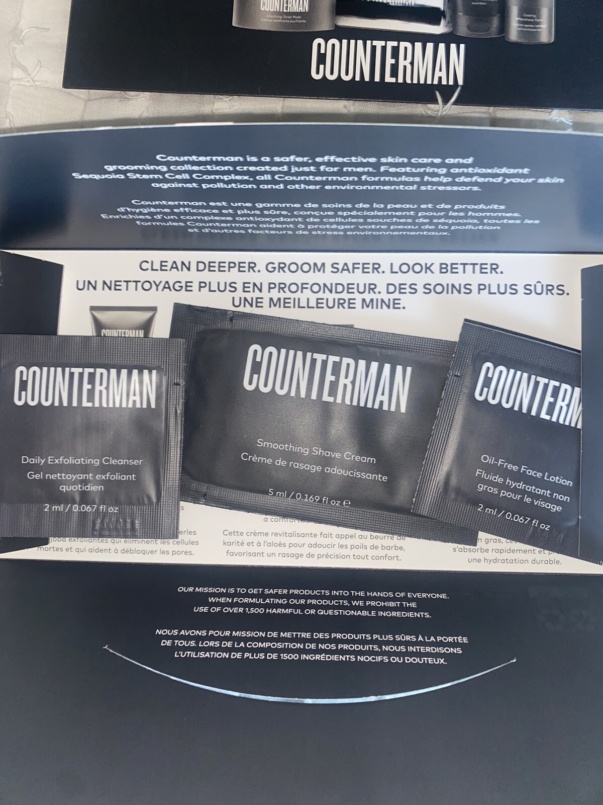 8 Sample Packs Beautycounter Counterman Cleanser Shave Cream Lotion