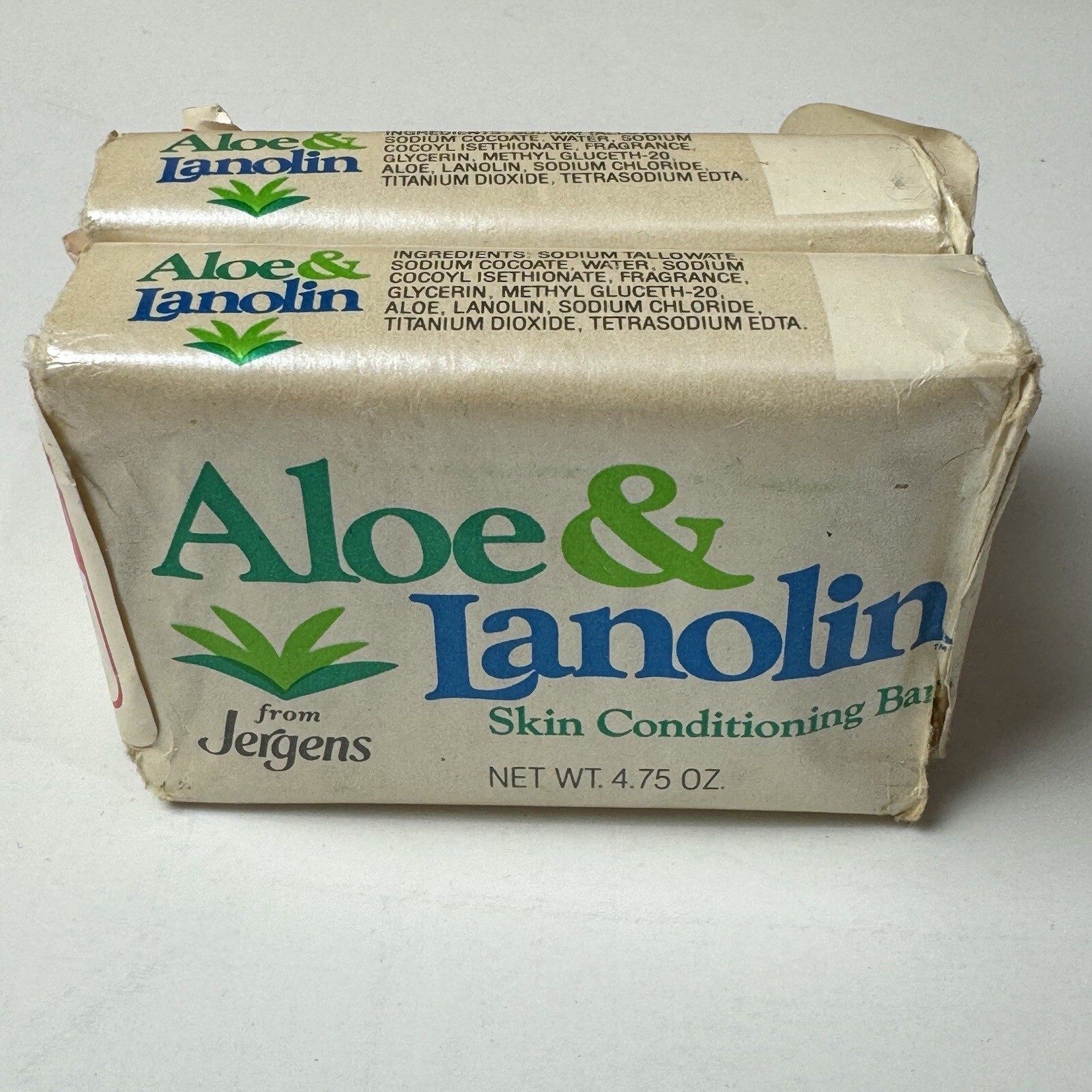 Vintage 2X Jergens Aloe & Lanolin Bar Soap 4.75 oz Made In USA 1984
