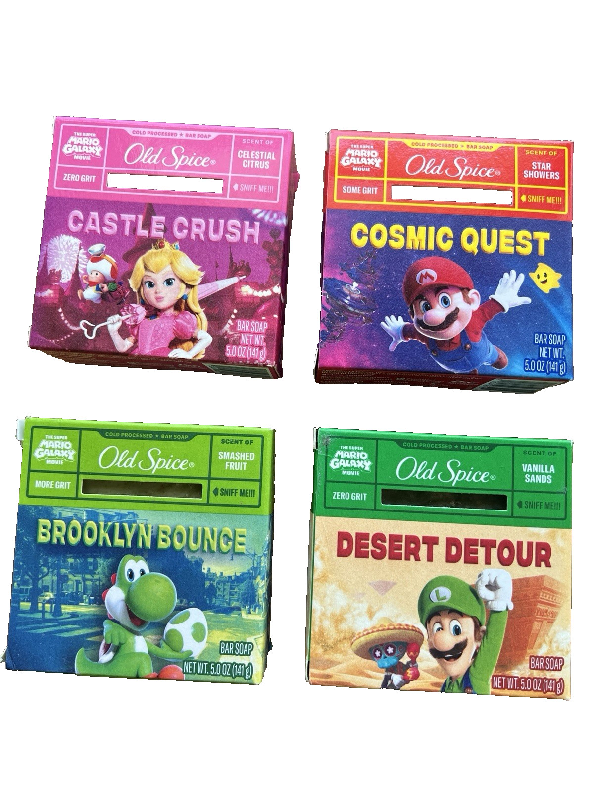 4 Piece Set Old Spice Super Mario Galaxy 5oz Soap Bars Mario Luigi Peach Yoshi