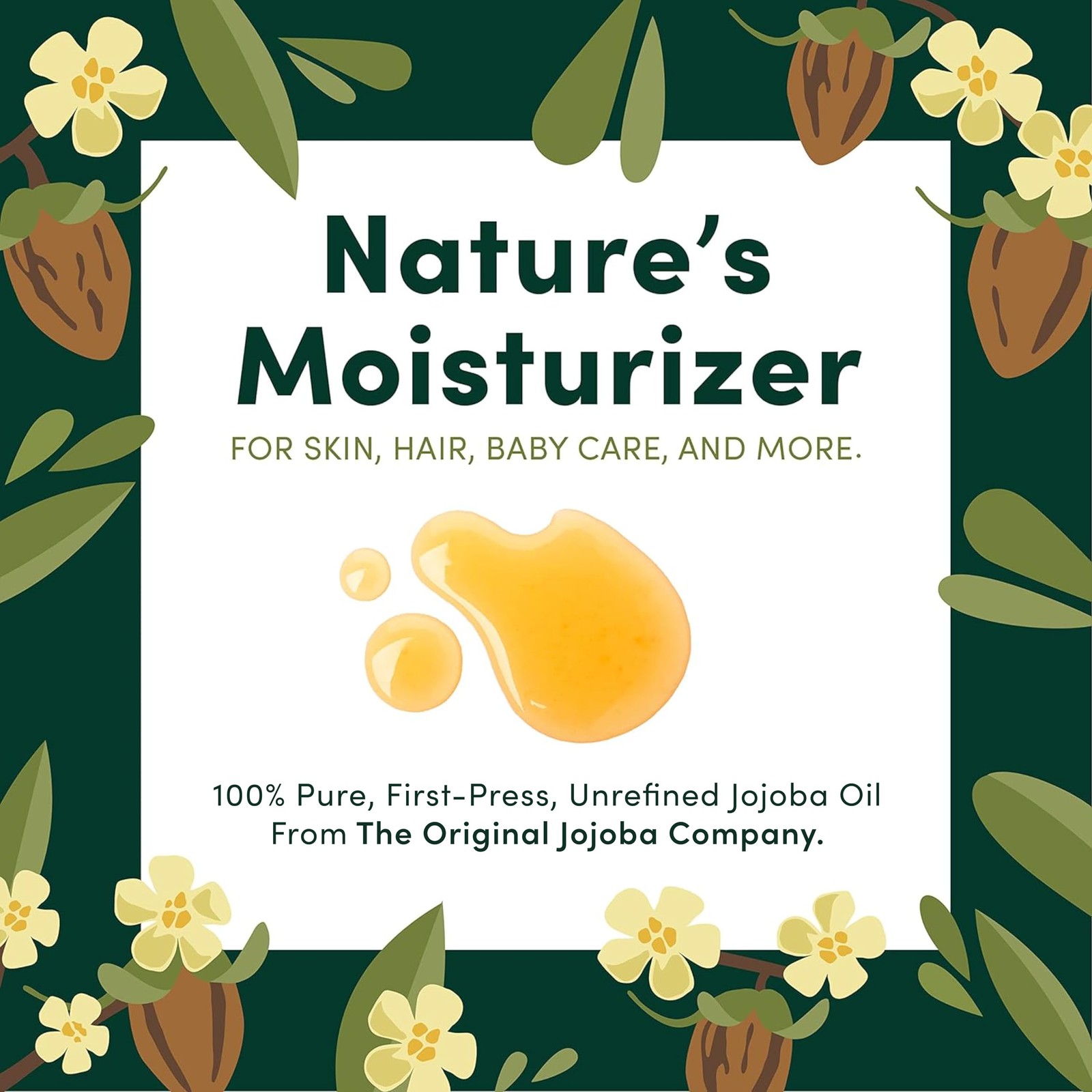 HobaCare Unrefined Organic Jojoba Oil for Skin Care, Hair, Beard, Scalp Massage