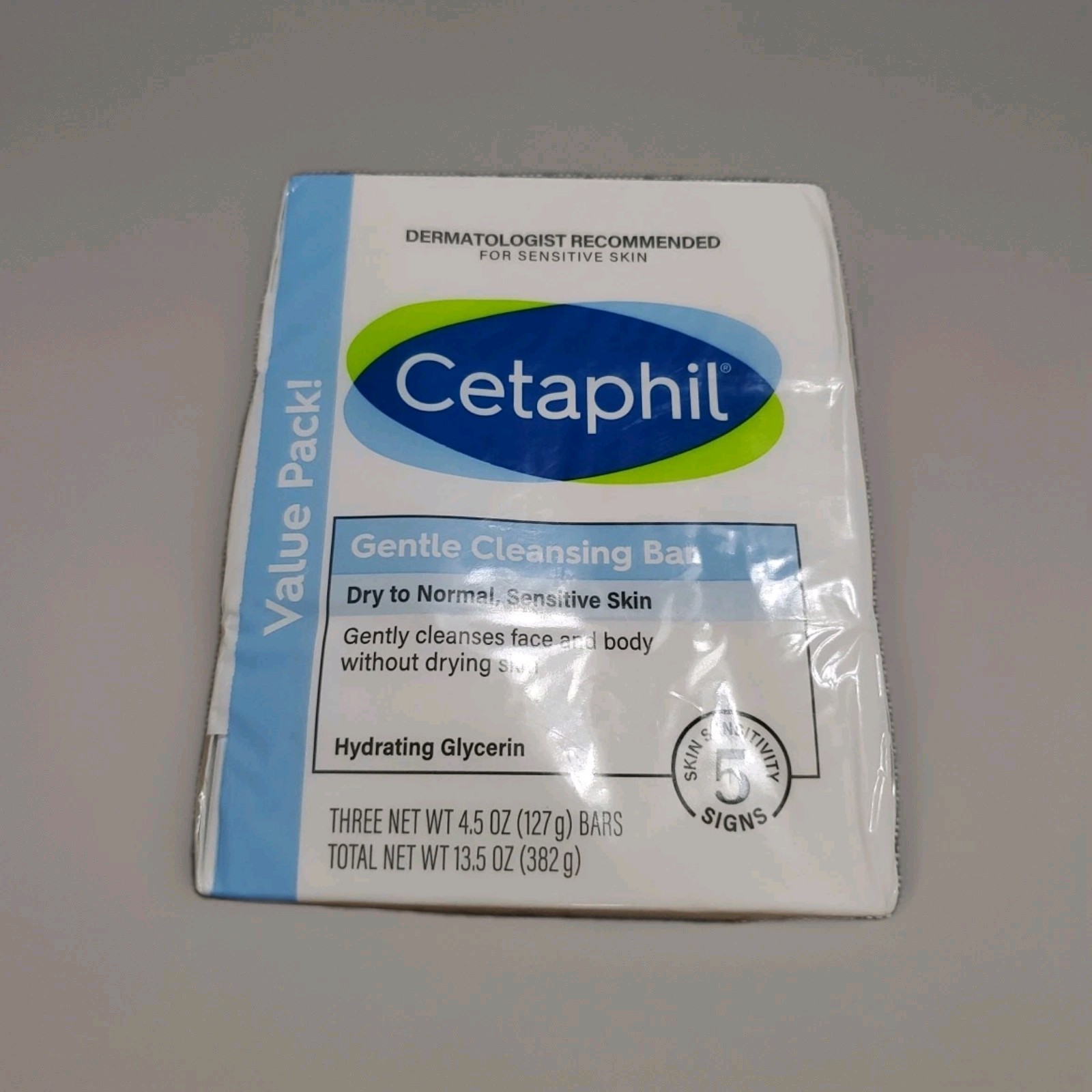 CETAPHIL Gentle Cleansing Bar Soap Nourishing Dry Sensitive Skin 4.5oz, 3-Pack