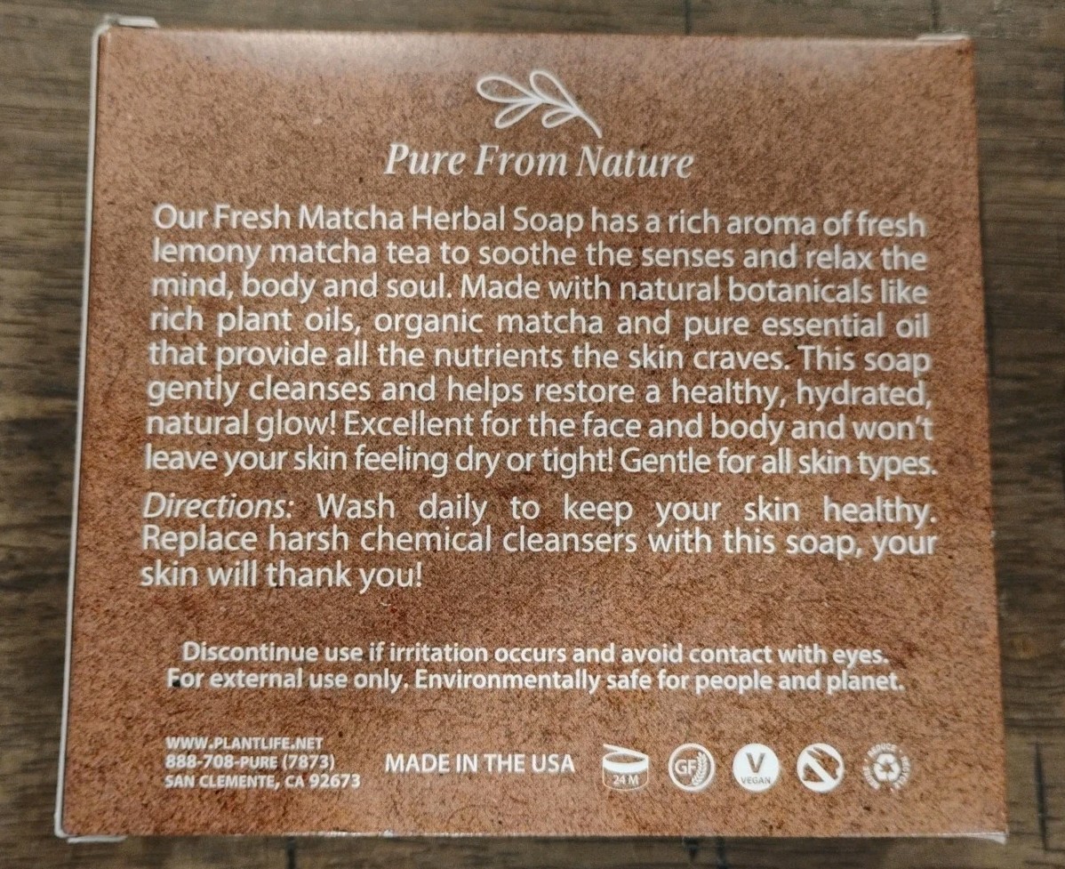 Lot of 2 Plantlife 4.5oz Bars – Cold-Processed FRESH MATCHA Aromatherapy Soap