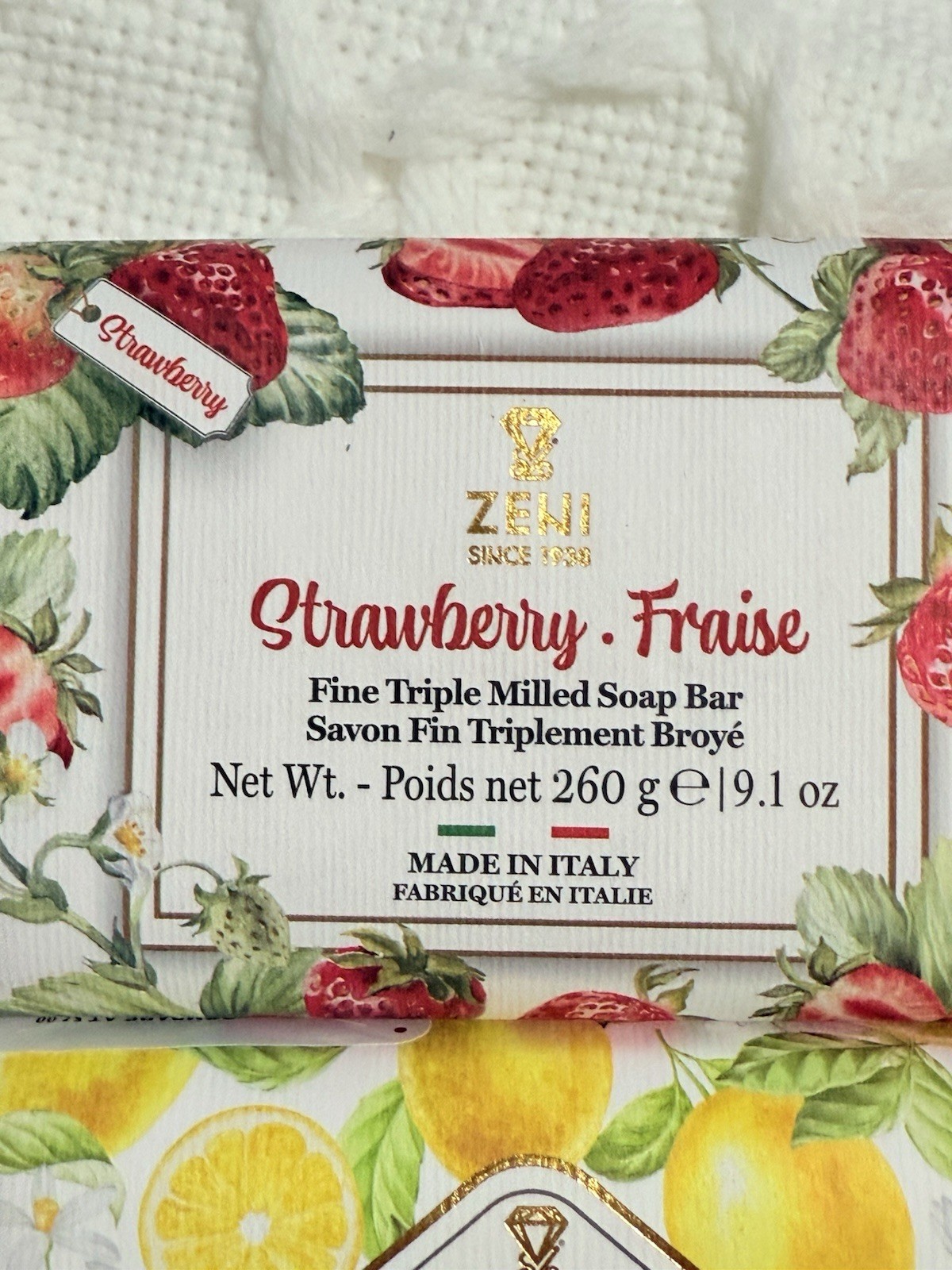 2 pcs ZENI Scent :Strawberry & Lemon Fine Triple Milled ITALIAN Soap Bar 9.1 Oz
