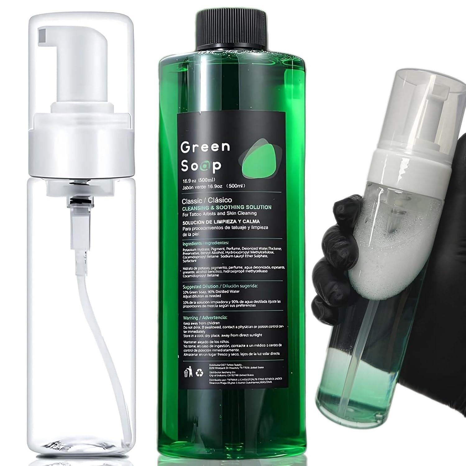 Green Soap Tattoo 16.9OZ with 7OZ Foam Bottle Ultra Concentrated Green Soap M…