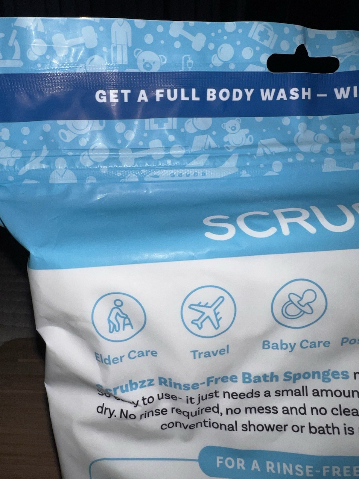 SCRUBZZ DISPOSABLE RINSE FREE TOTAL BODY BATH SPONGES 25 PACK – UNOPENED