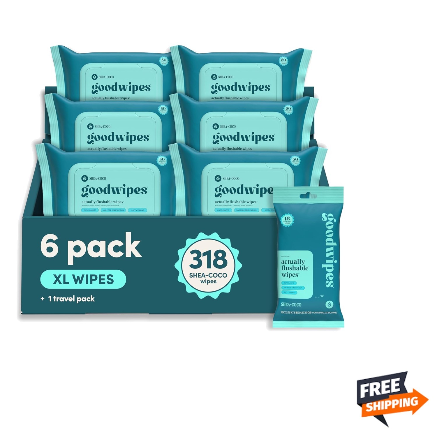 Flushable Wipes Adults Shea Coco Extra Large 318 Count Septic Safe