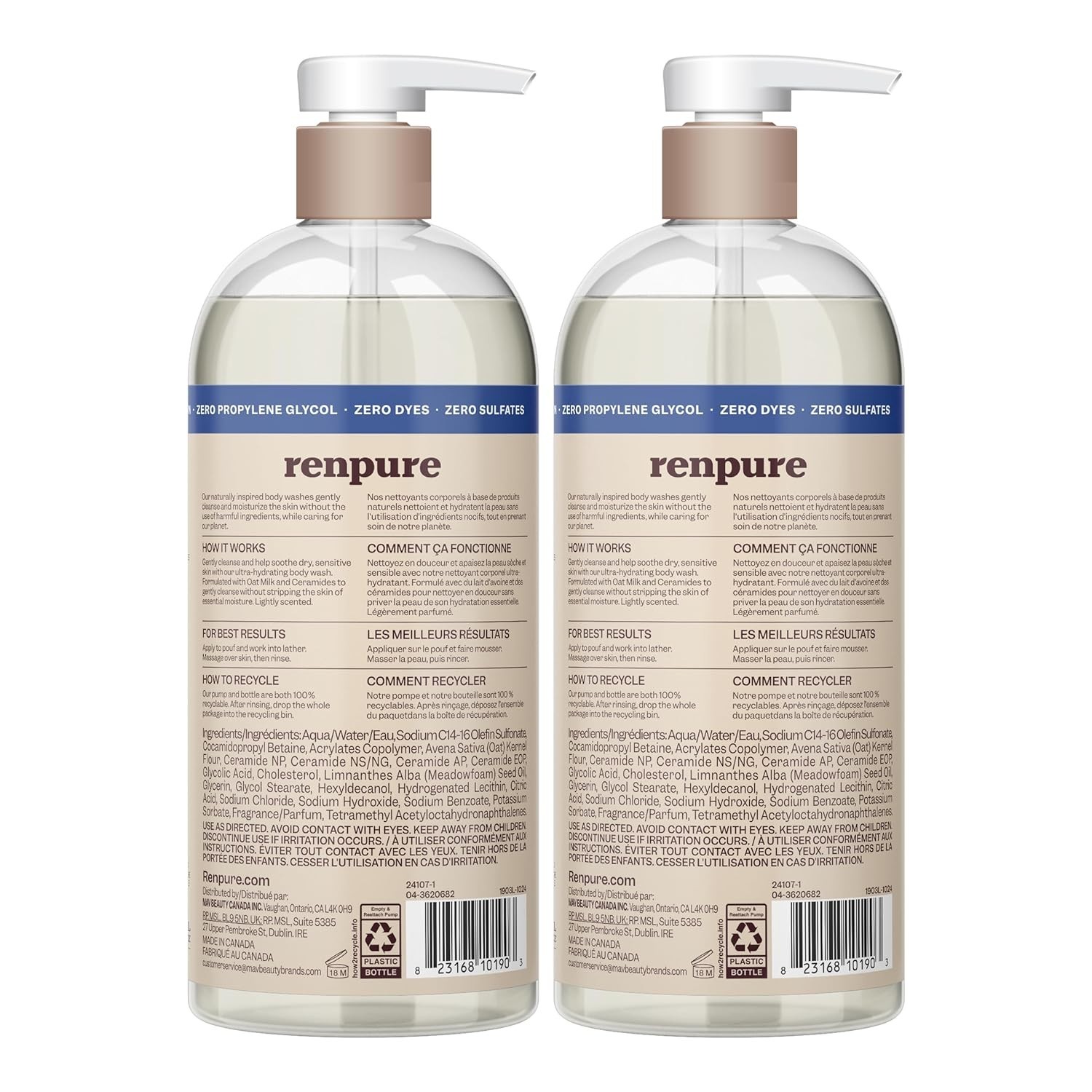 Renpure Oat Milk & Ceramides Body Wash – For Gentle Cleansing & Hydration – For
